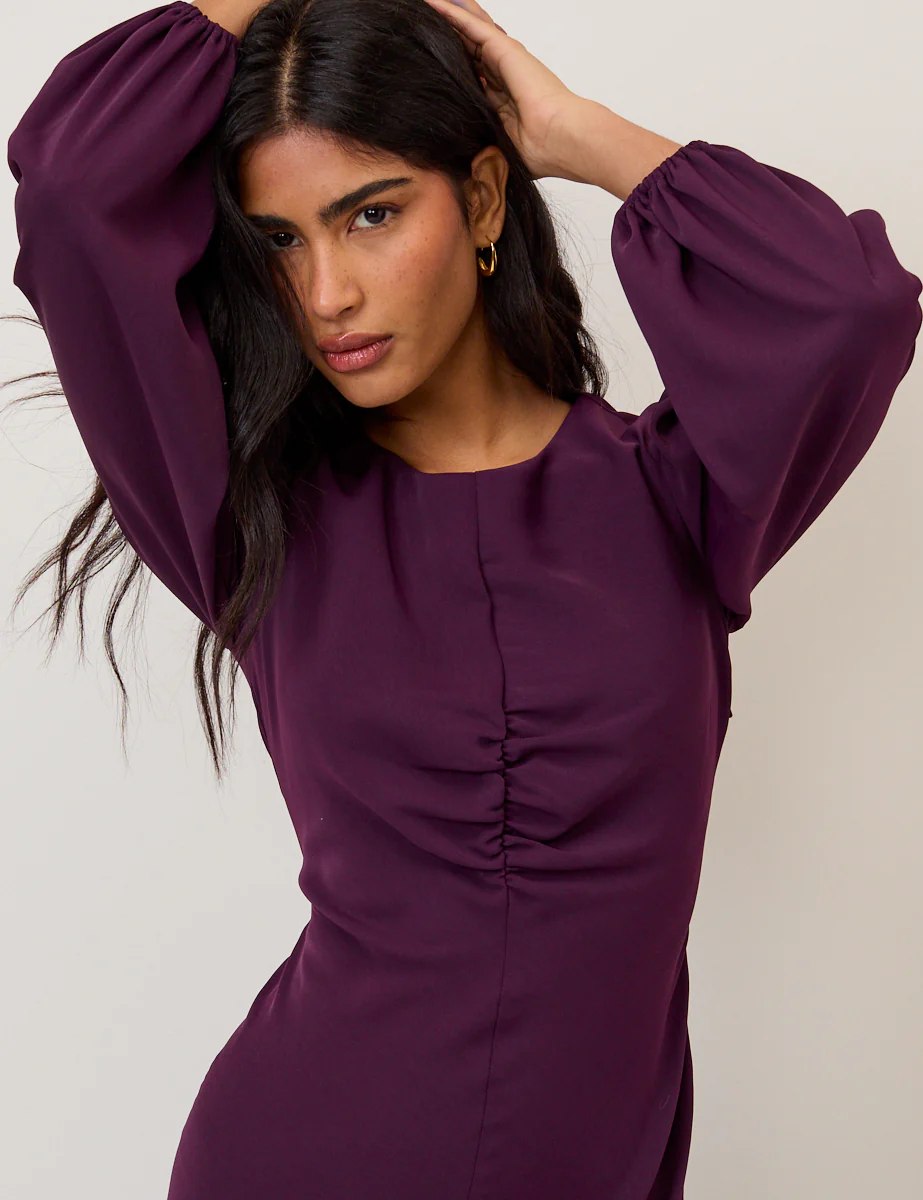 Purple Balloon Sleeve Blair Midi Dress - Image 2