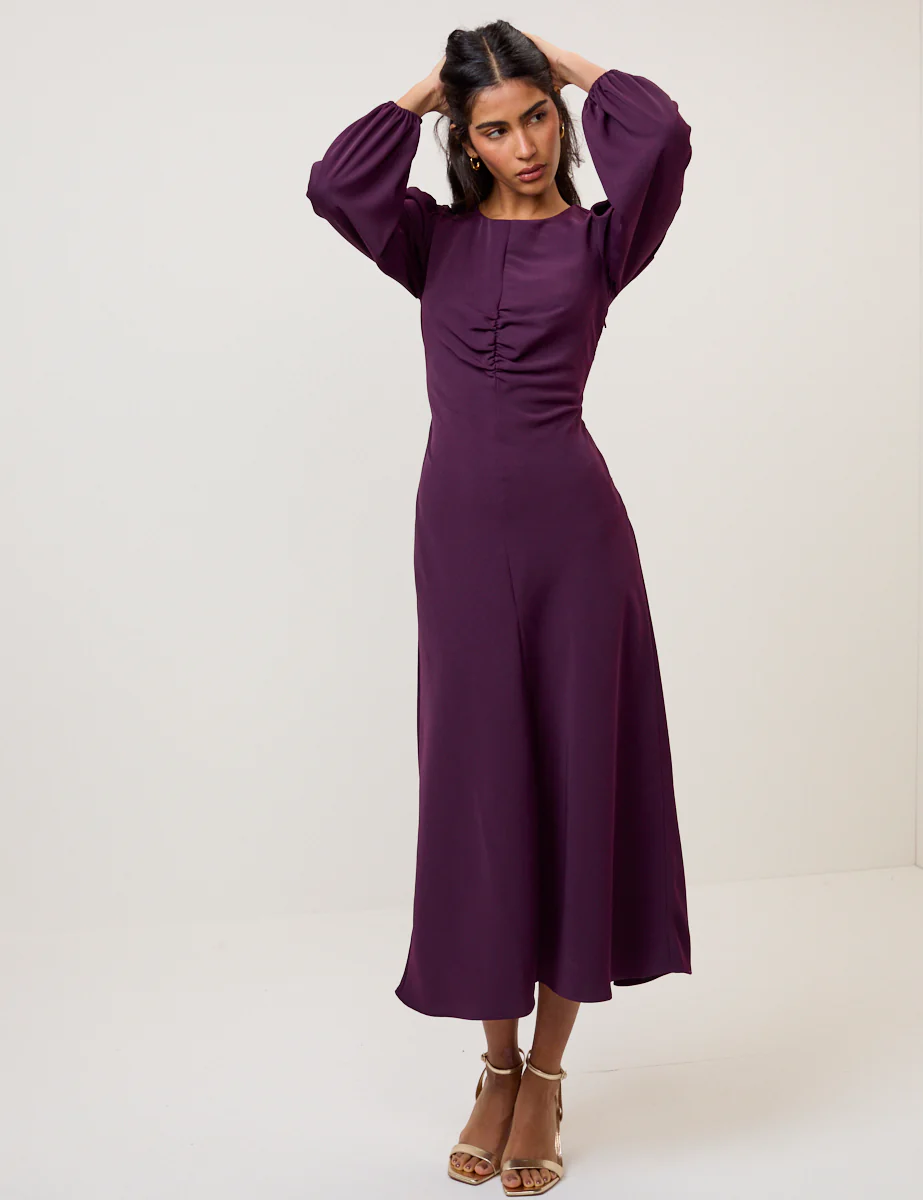 Purple Balloon Sleeve Blair Midi Dress - Image 3