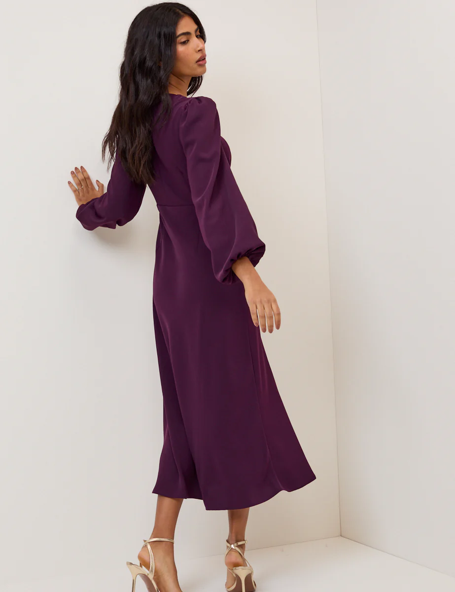 Purple Balloon Sleeve Blair Midi Dress - Image 5