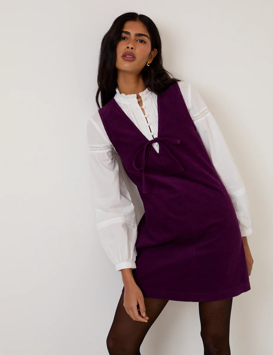 Purple Cord Nila Pinafore Mini Dress - Image 4
