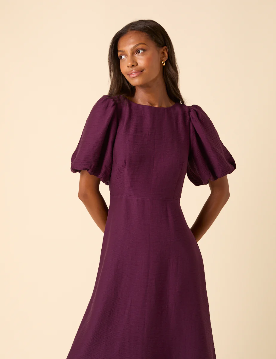 Purple Puff Sleeve Zola Midi Dress - Image 3