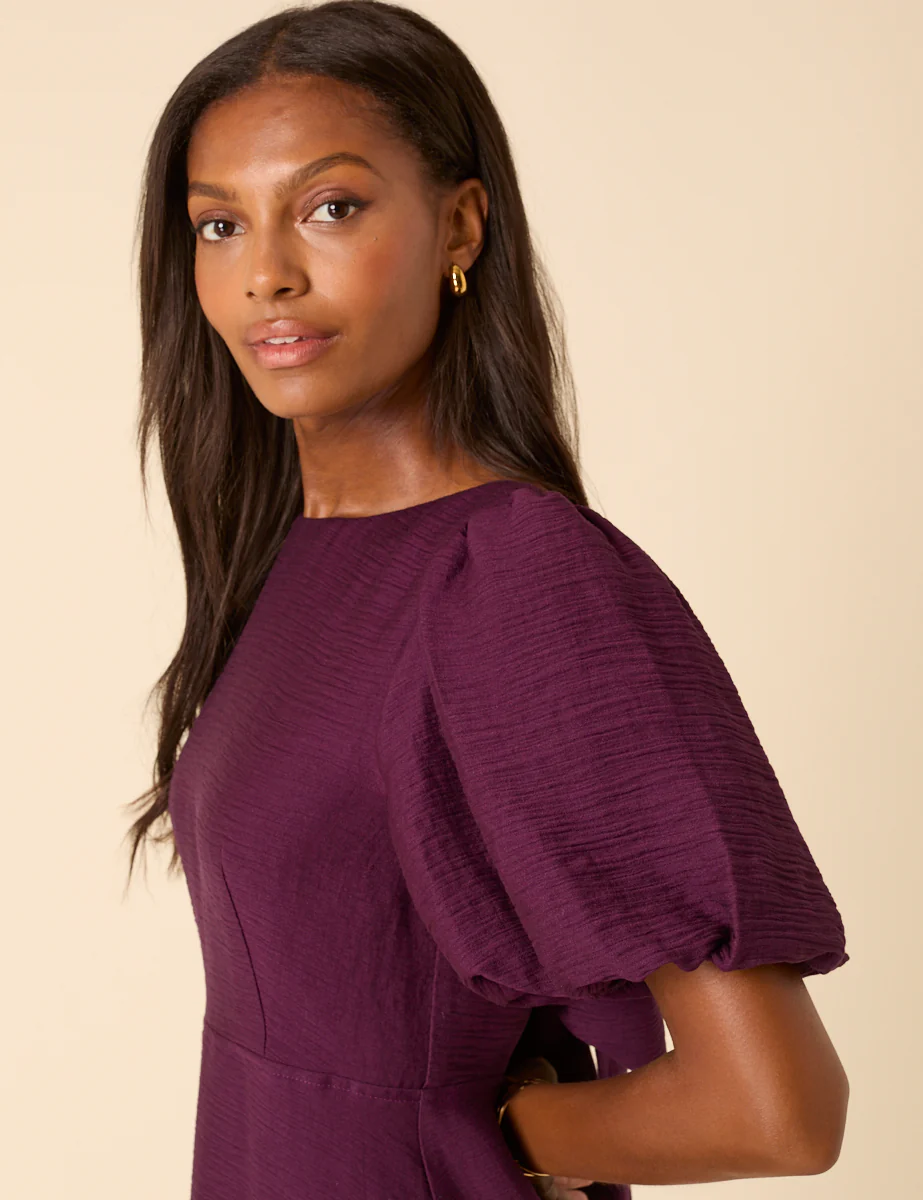 Purple Puff Sleeve Zola Midi Dress - Image 4