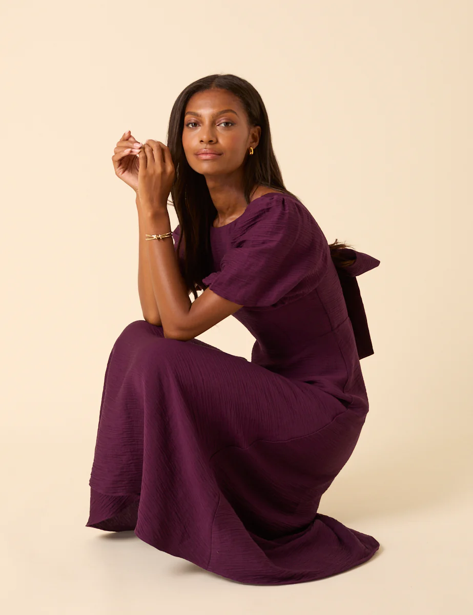 Purple Puff Sleeve Zola Midi Dress - Image 6