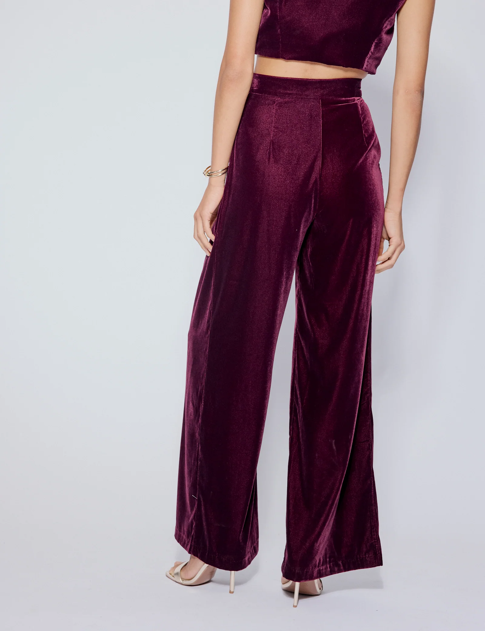 Burgundy Velvet Wide Leg Trousers - Image 5