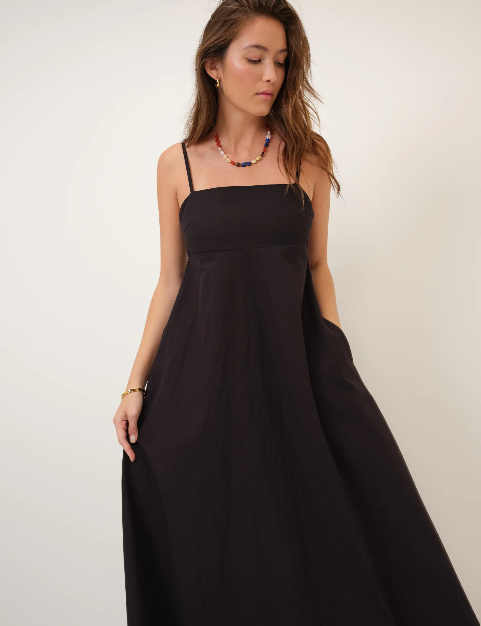 Black Square Neck Rebecca Midi Dress - Image 7