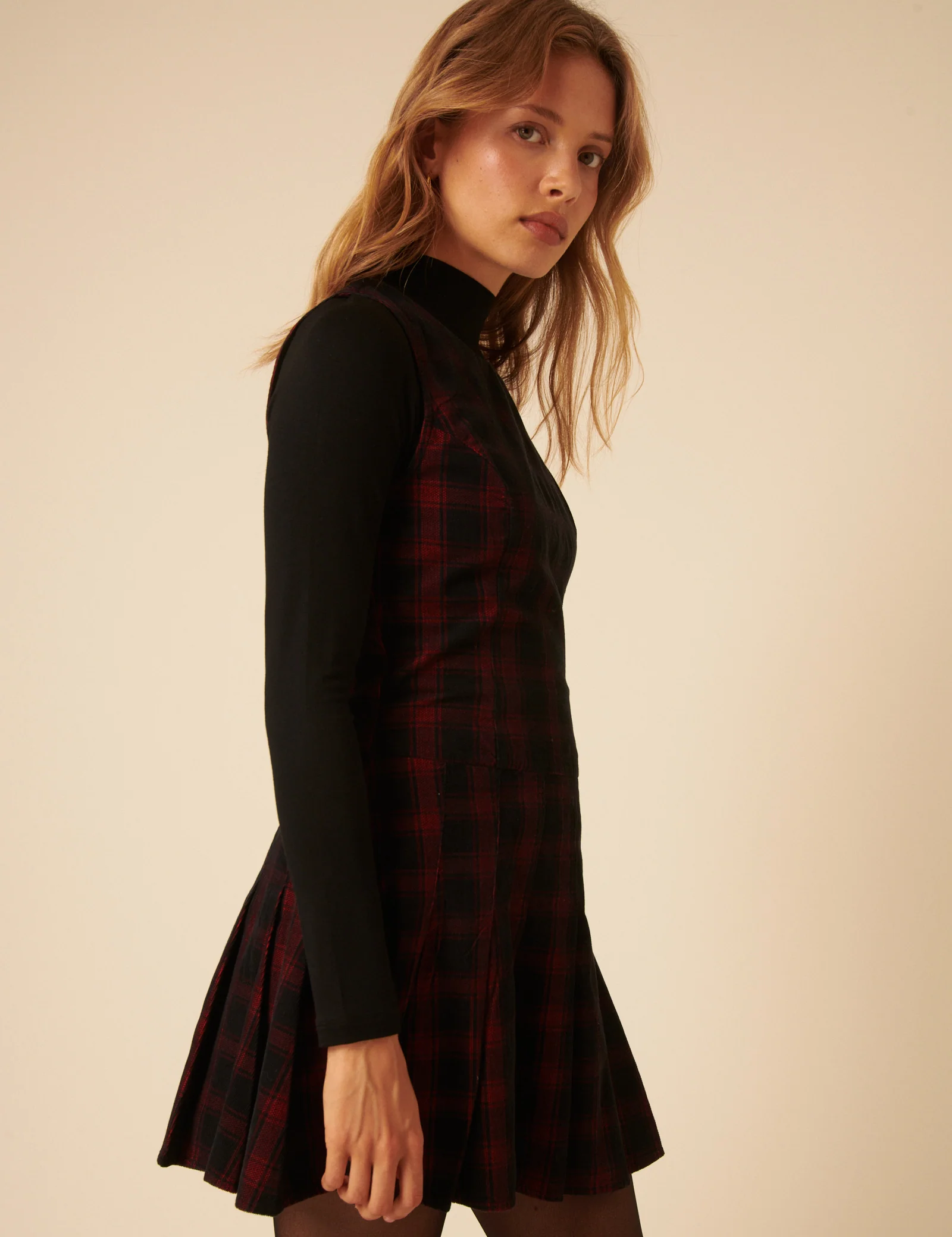 Red And Black Check Cord Merida Pinafore Mini Dress - Image 4