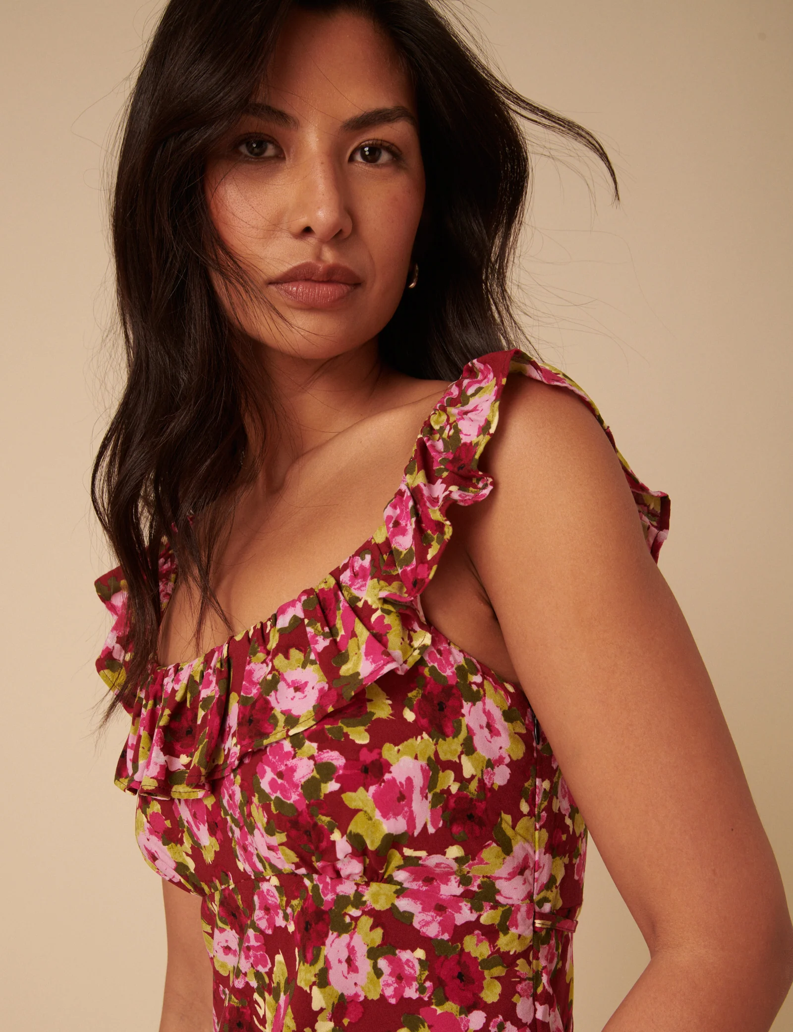 Red And Pink Floral Libby Midi Dress - Image 2