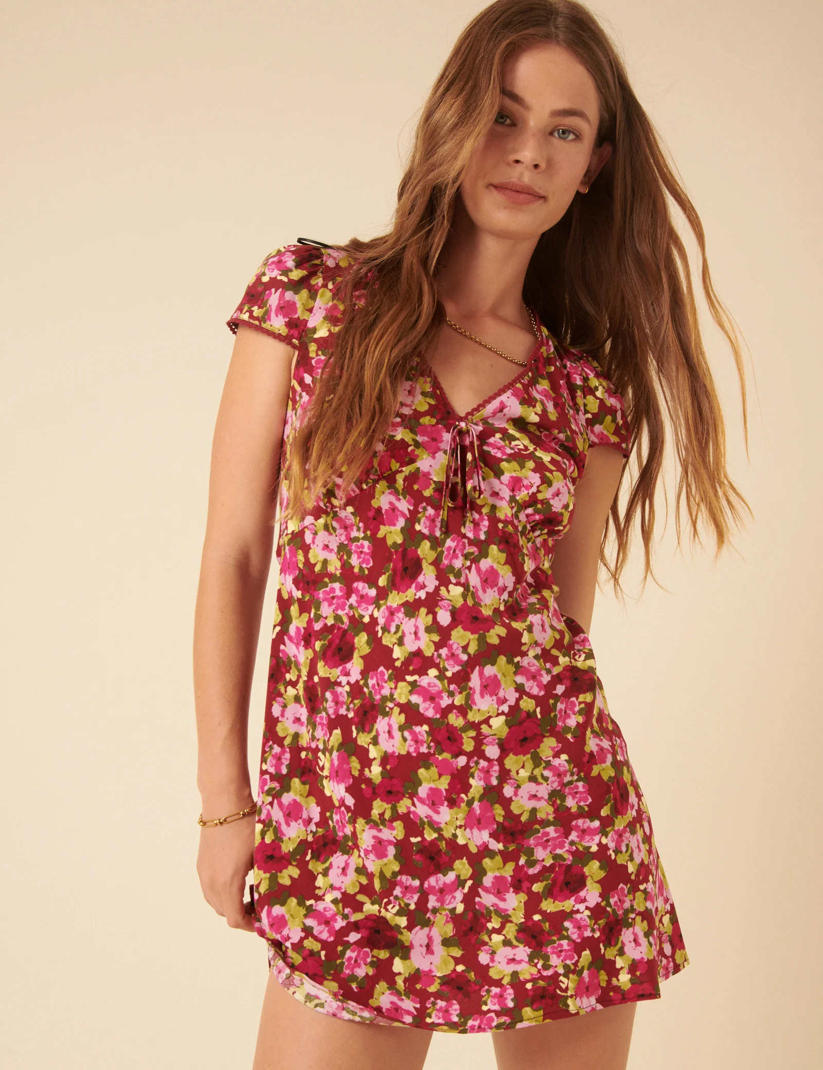 Red And Pink Floral Rosa Mini Dress - Image 2