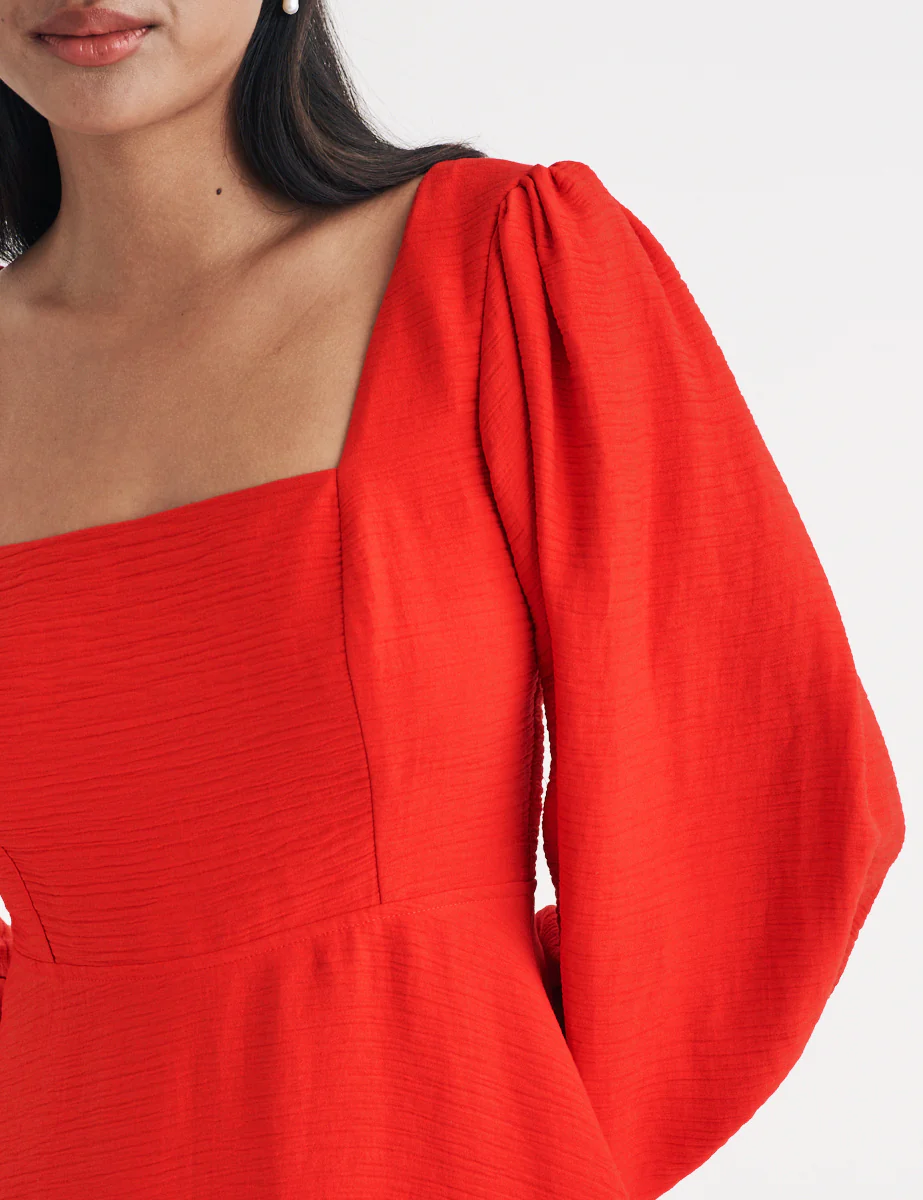 Red Balloon Sleeve Loredana Mini Dress - Image 2
