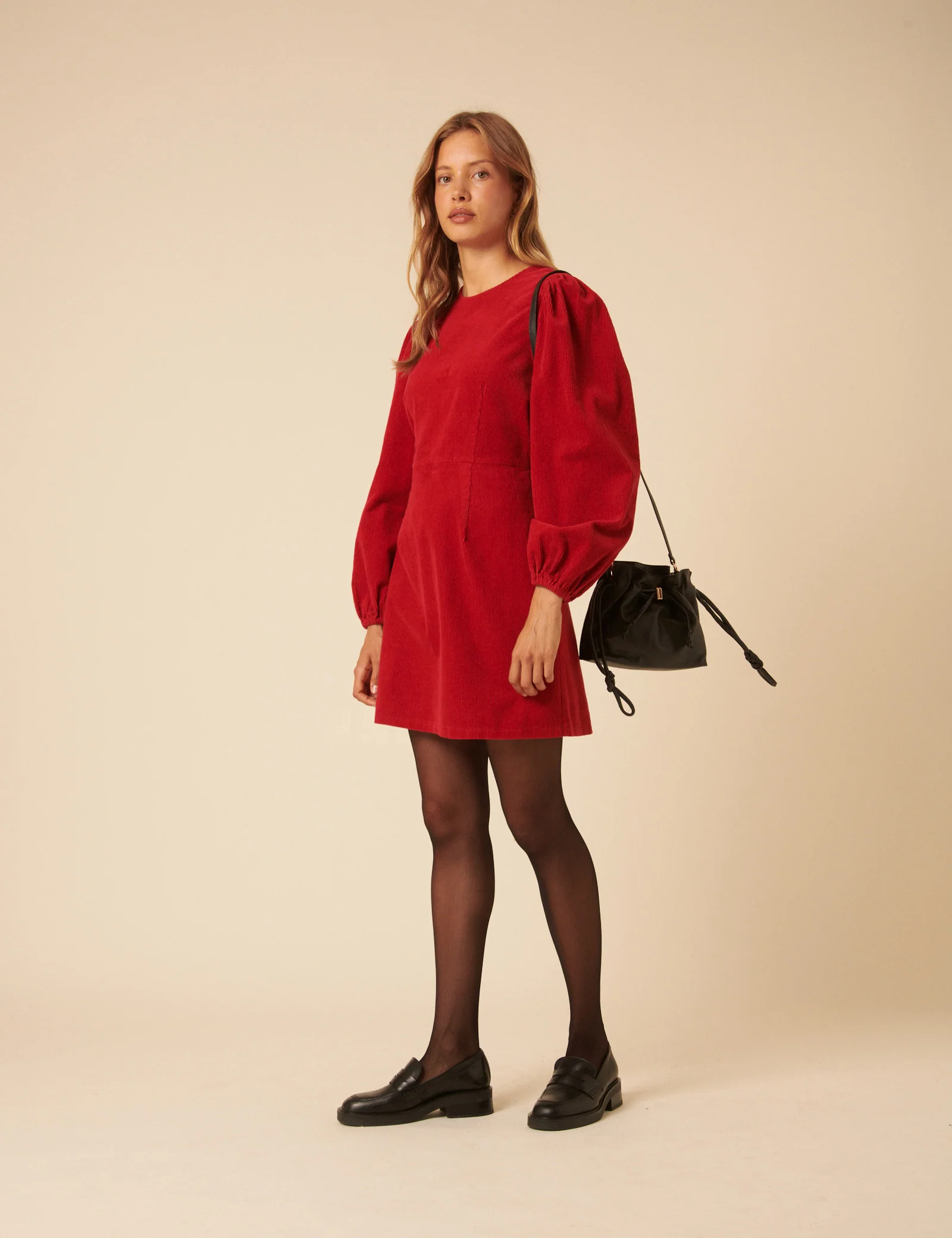 Red Cord Balloon Sleeve Peggy Mini Dress - Image 4