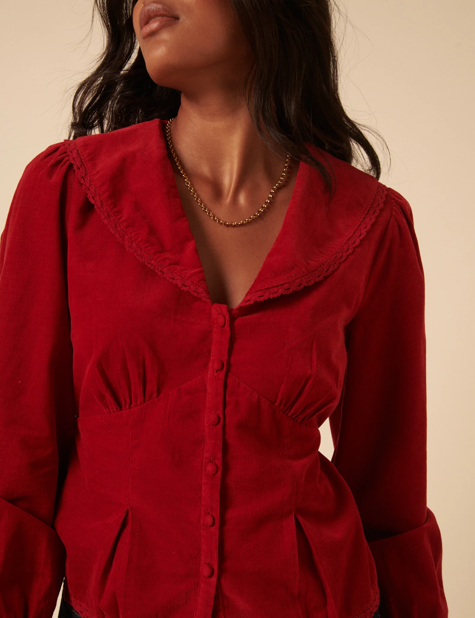 Red Cord Collared Blouse - Image 4