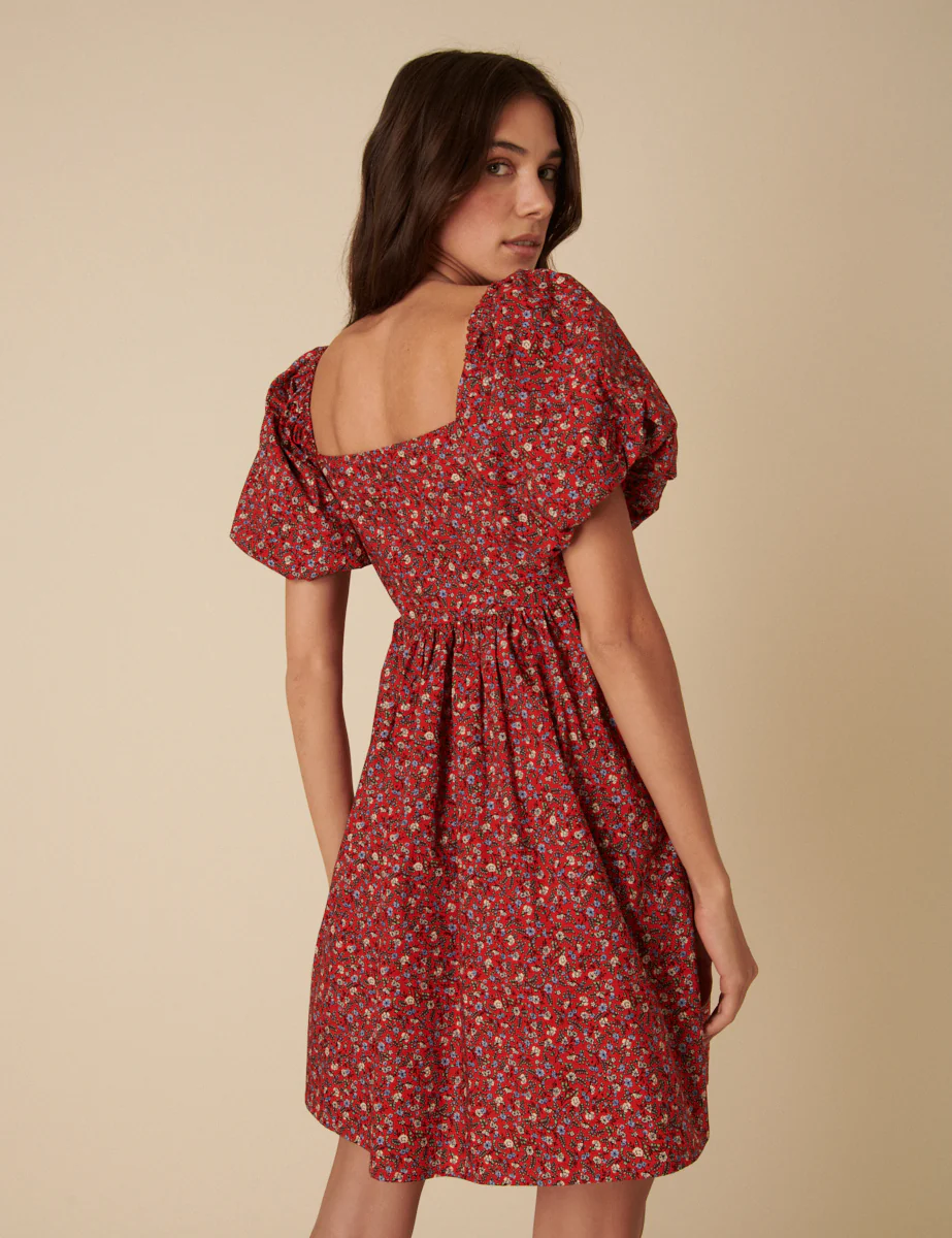 Red Ditsy Floral Puff Sleeve Joanna Mini Dress - Image 4