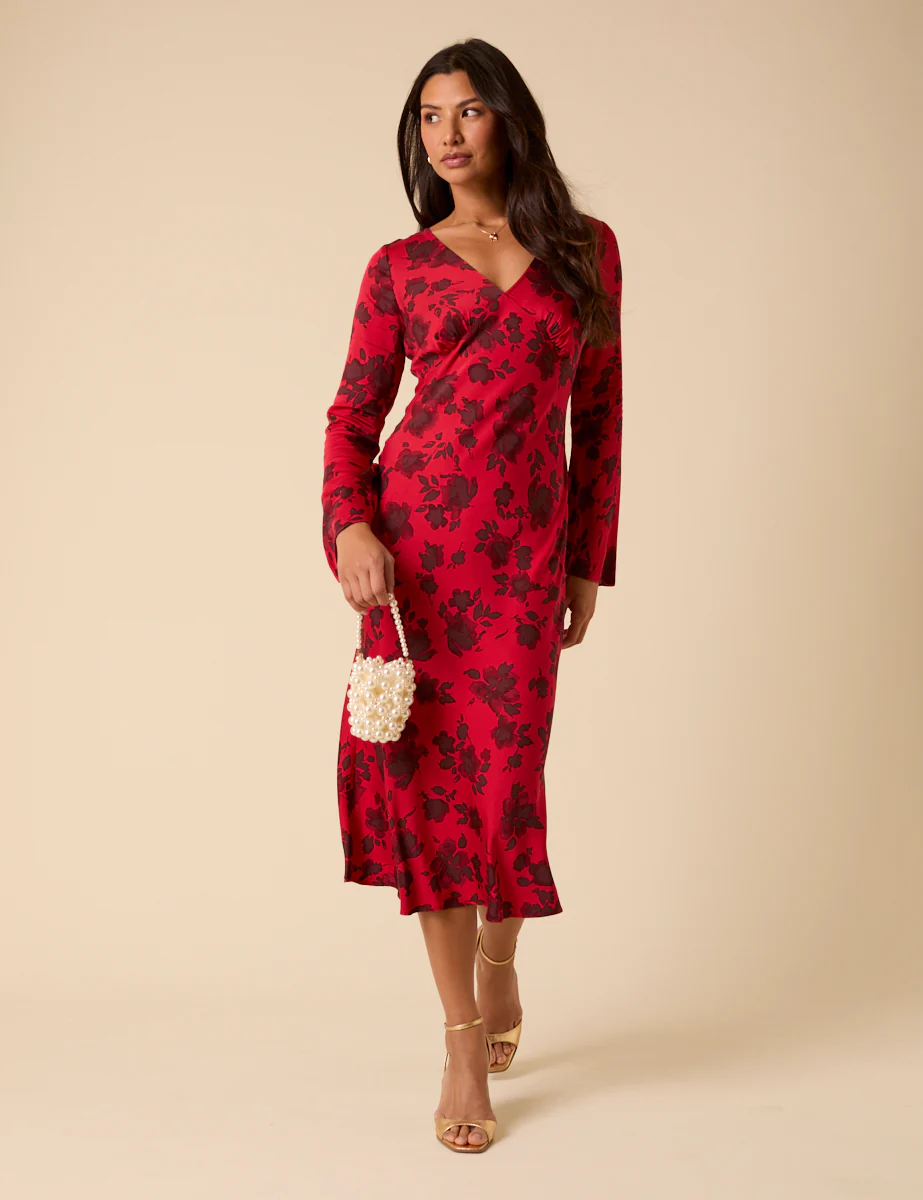 Red Floral Josie Midi Dress - Image 4