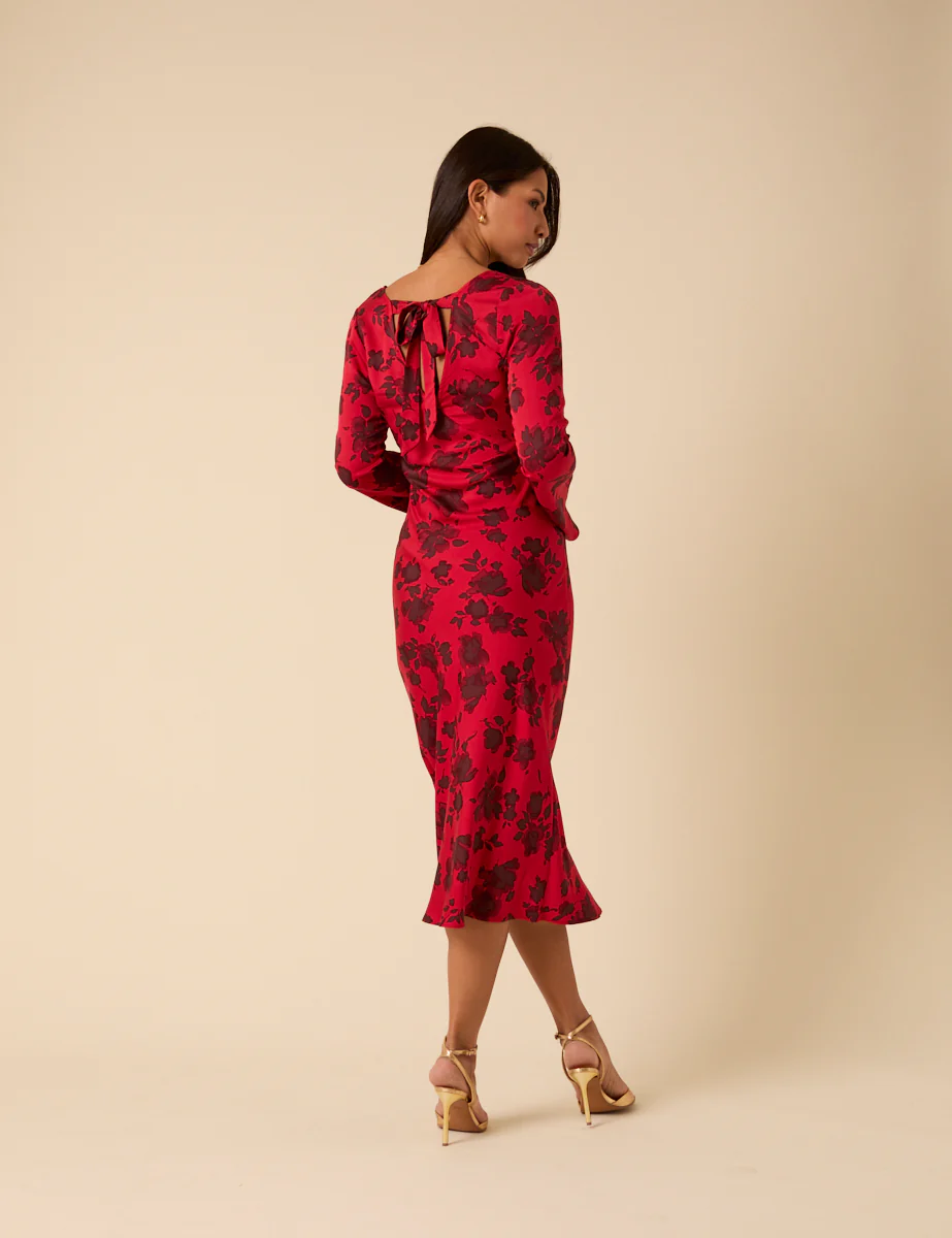 Red Floral Josie Midi Dress - Image 5