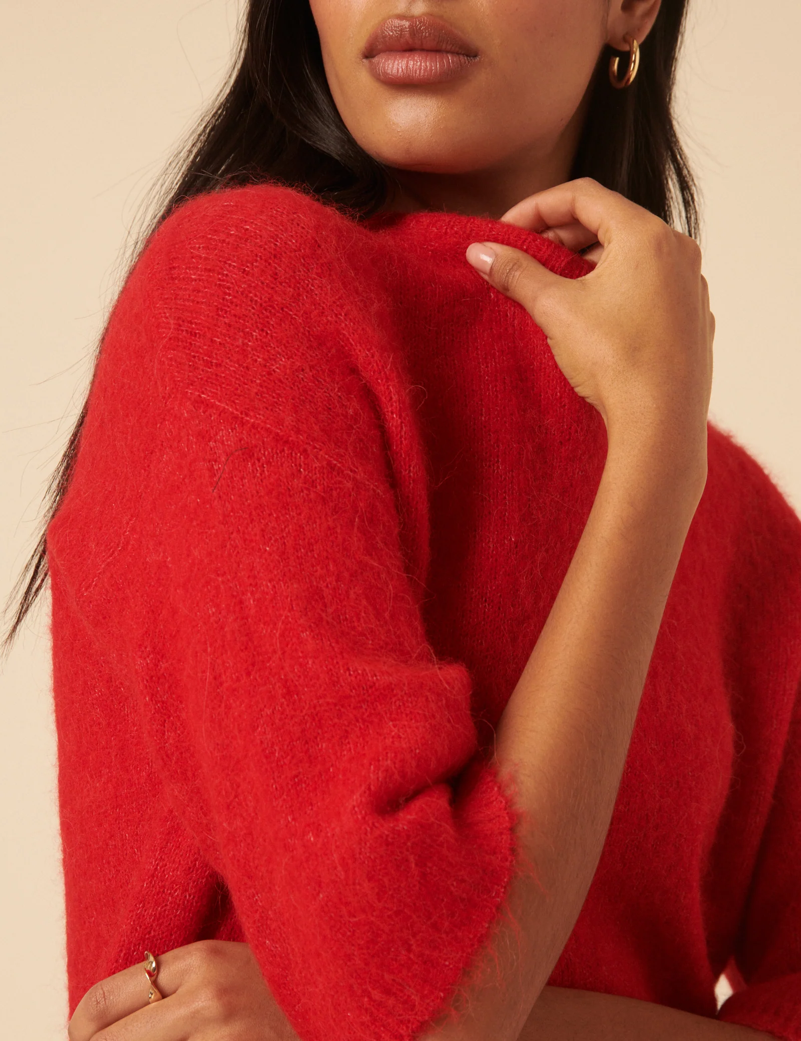 Red Fluffy Alpaca and Wool Blend Oversized Short Sleeve Jumper - Image 3