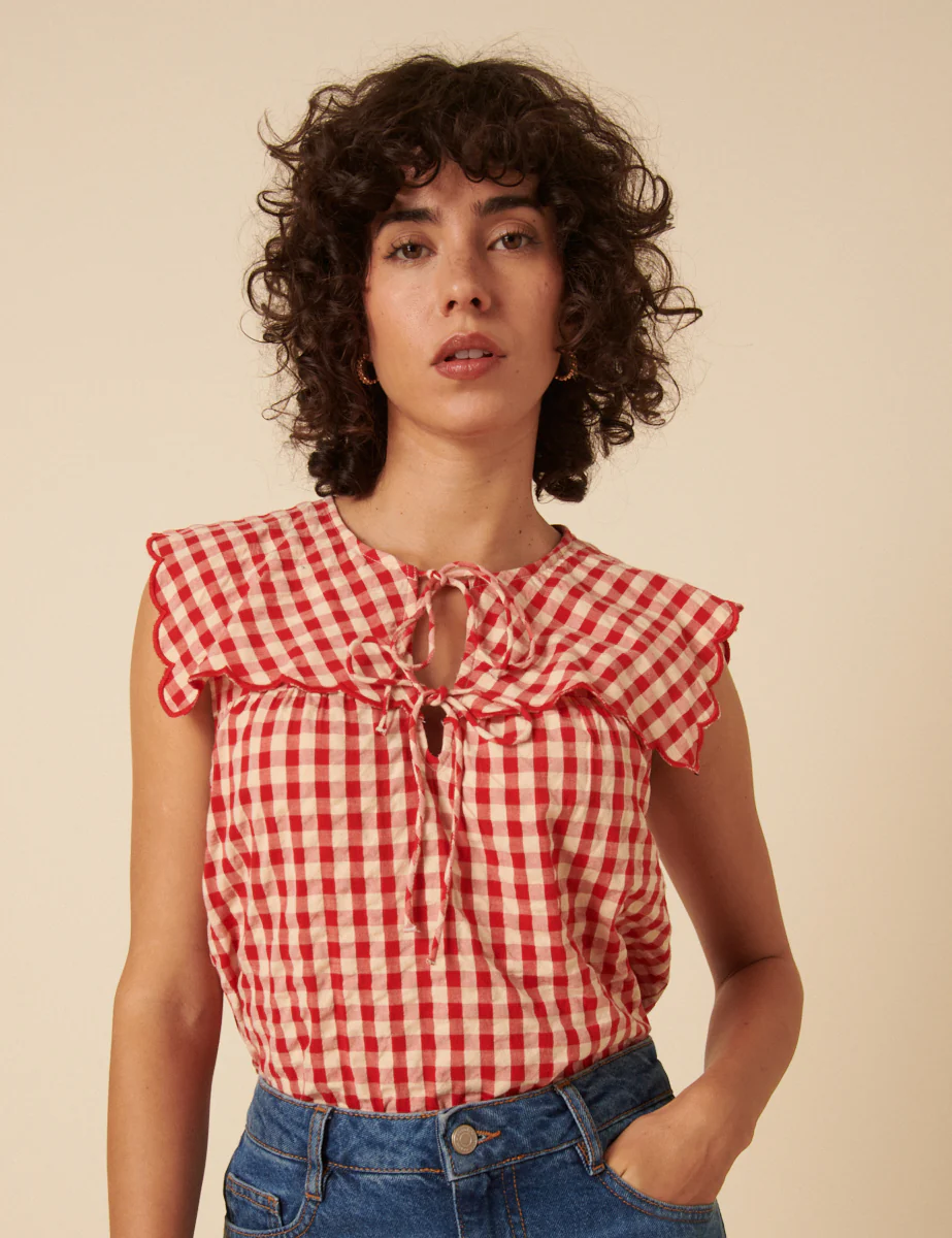 Red Gingham Sleeveless Bridy Blouse - Image 3