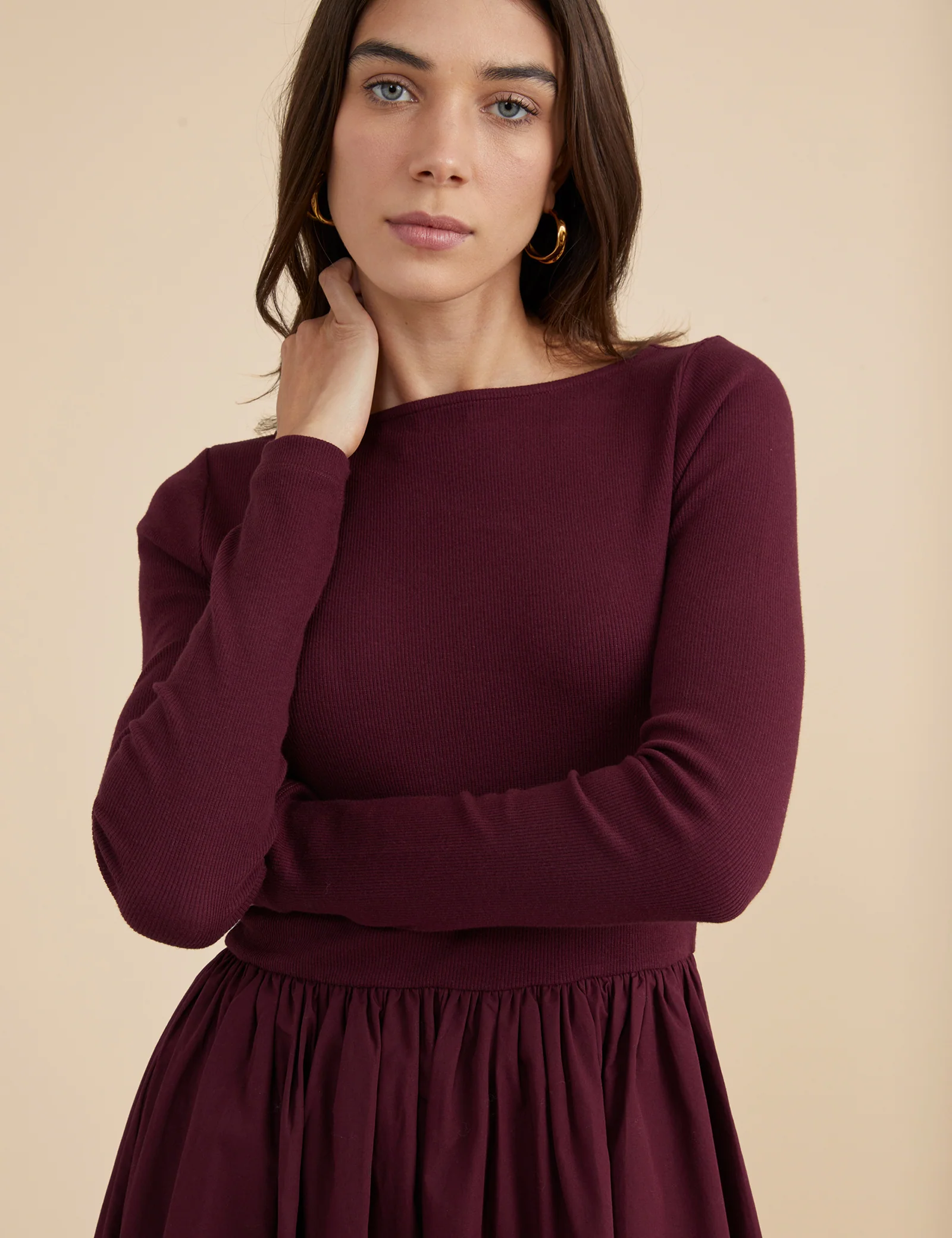 Berry Long Sleeve A-Line Penni Midi Dress - Image 2