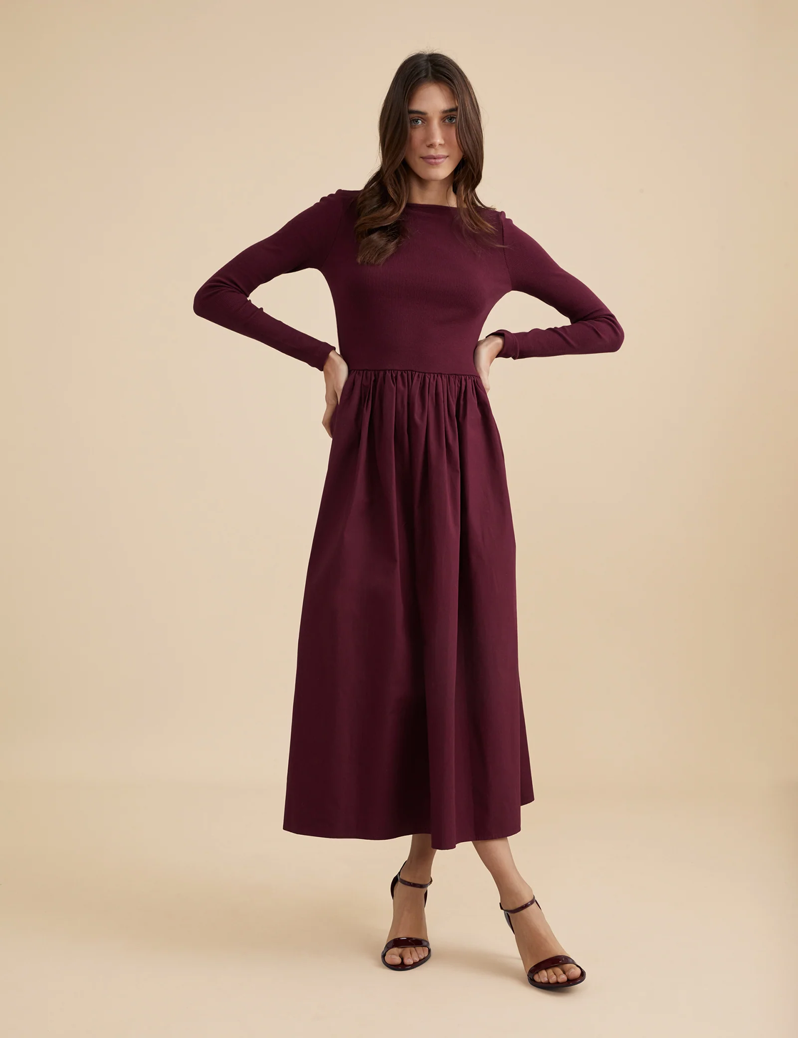 Berry Long Sleeve A-Line Penni Midi Dress - Image 3