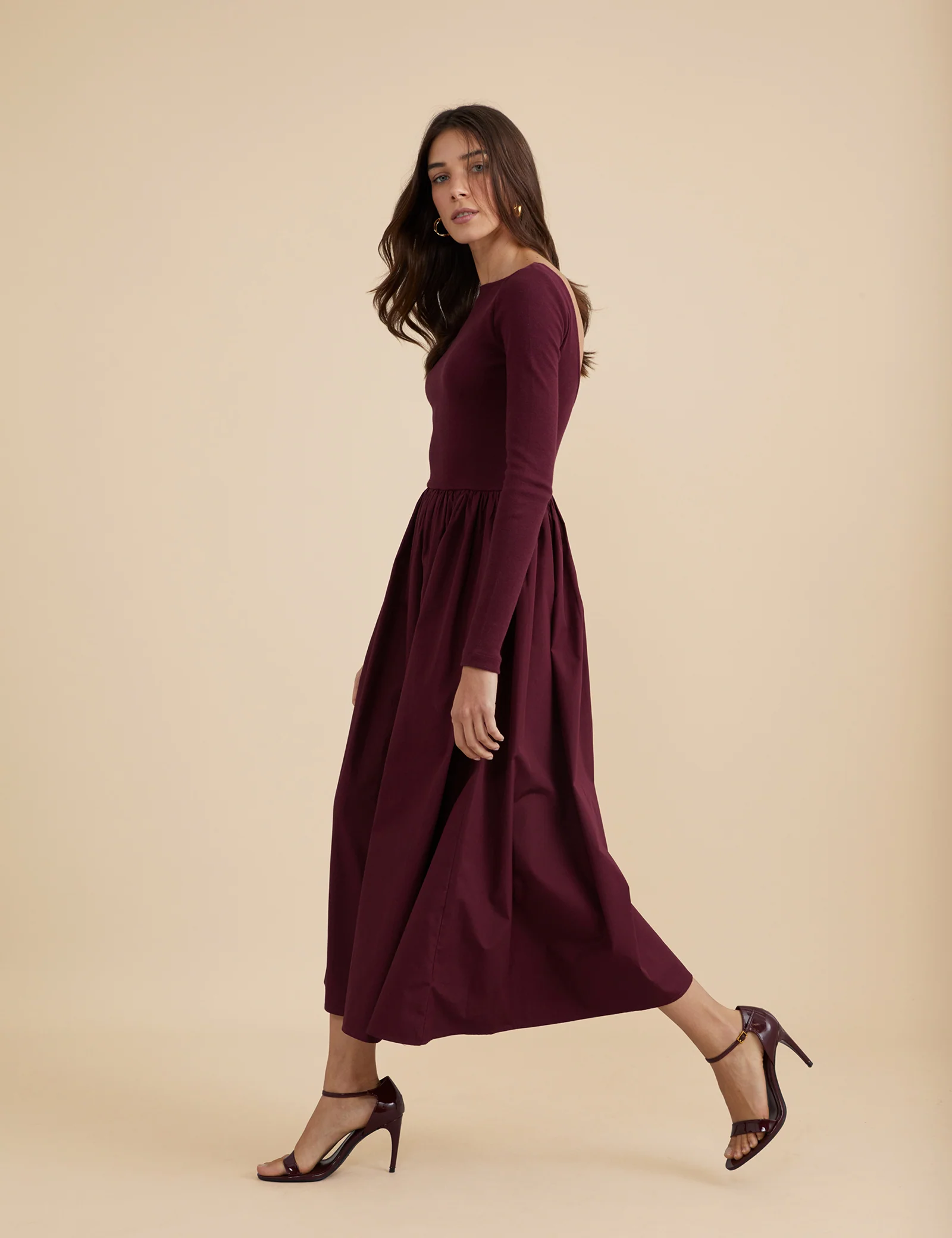 Berry Long Sleeve A-Line Penni Midi Dress - Image 4