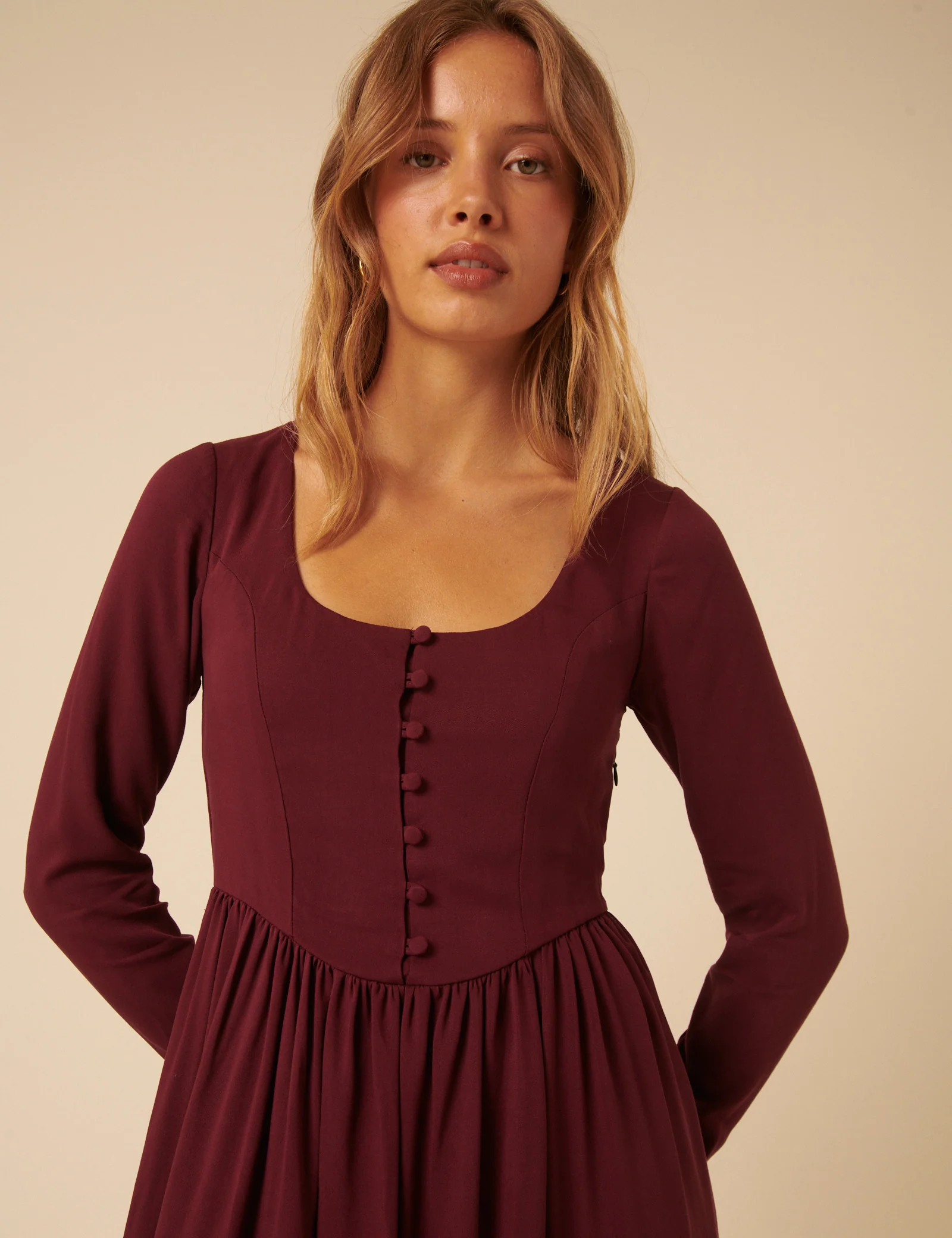 Red Long Sleeve Cora Midi Dress - Image 2
