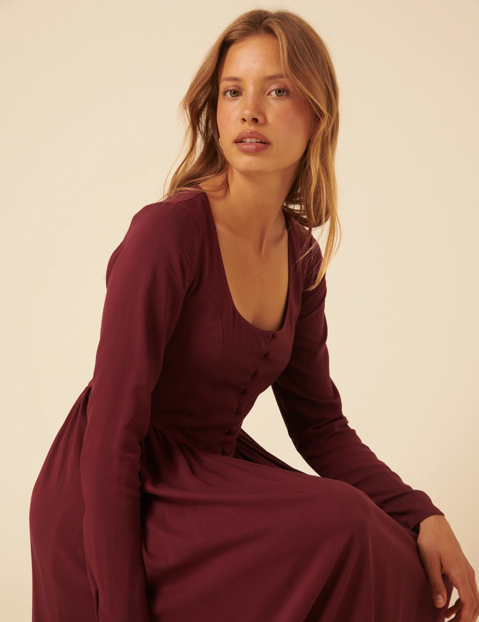 Red Long Sleeve Cora Midi Dress - Image 4