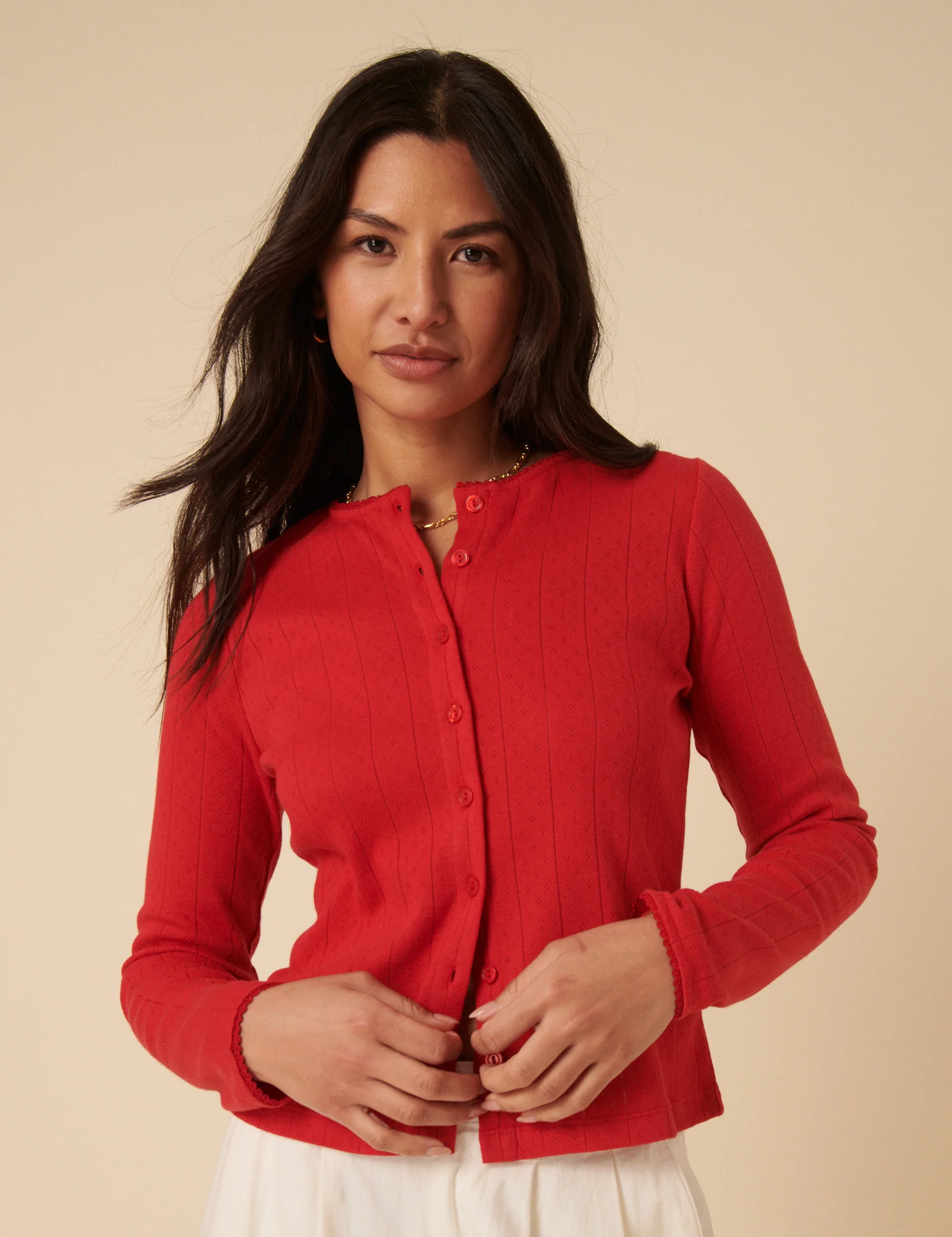 Red Pointelle Cardigan - Image 3