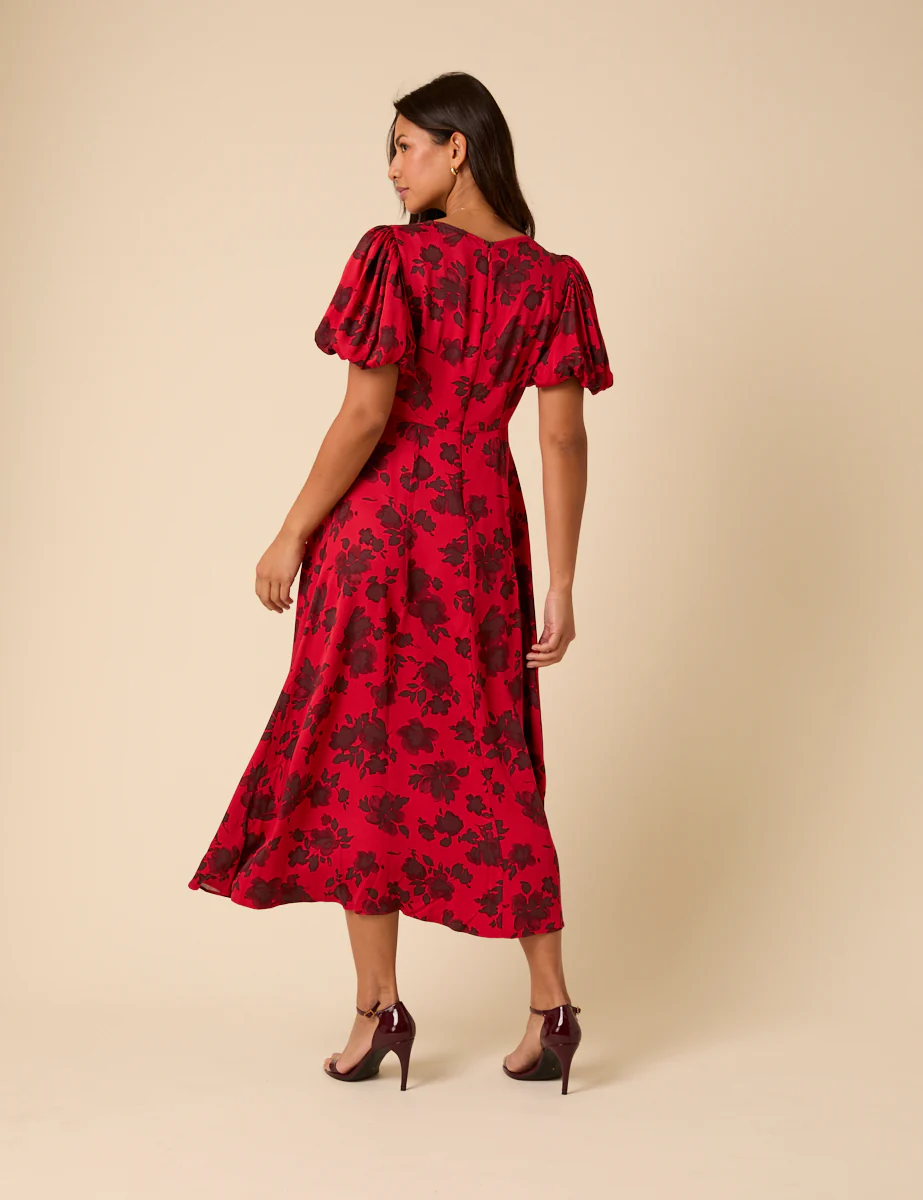 Red Puff Sleeve Quinn Midi Dress - Image 5