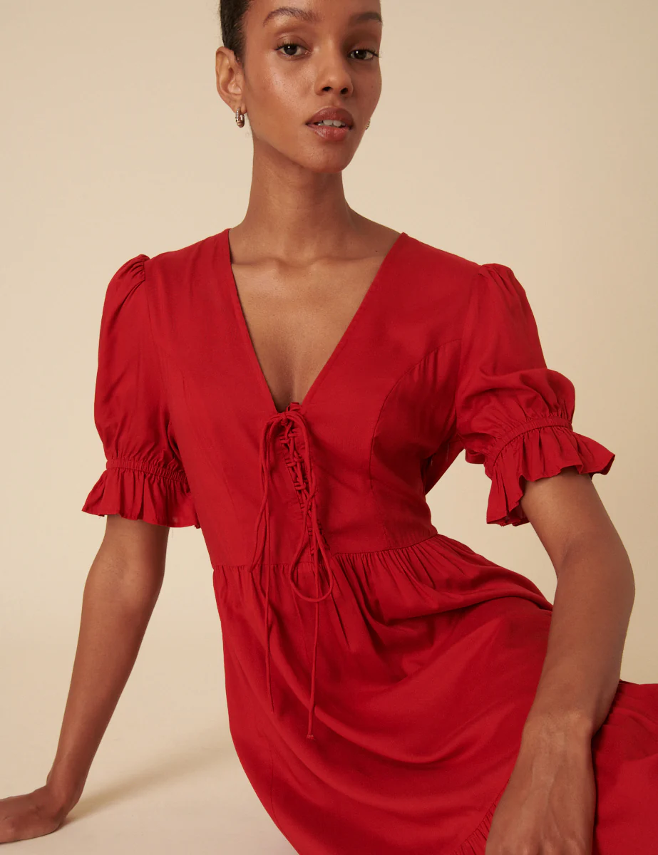 Red Tie Front Tiered Lia Midi Dress - Image 2