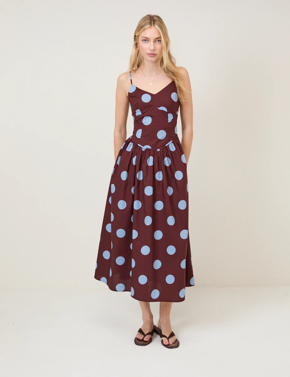 Brown Polka Dot Renley Midi Dress - Image 2