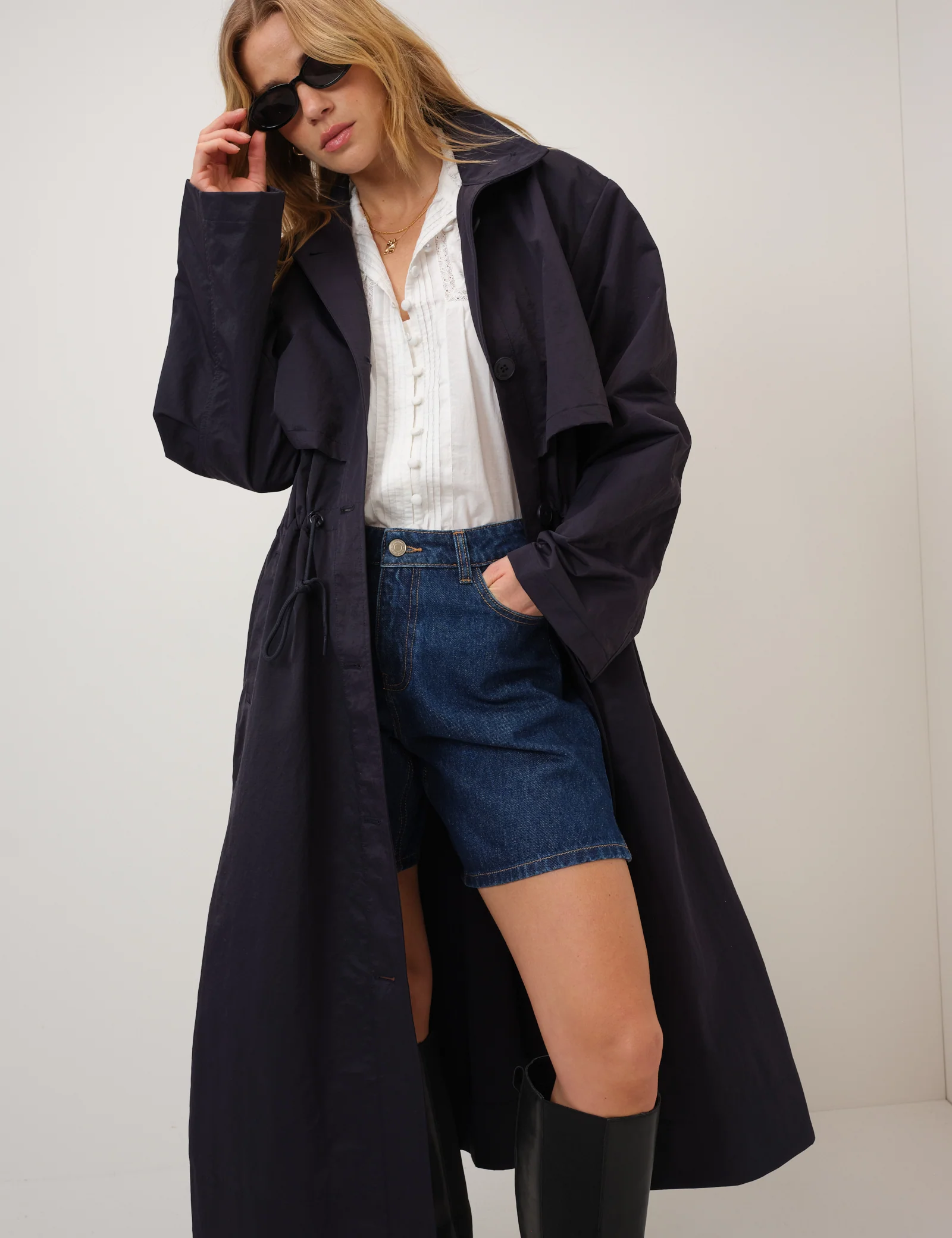 Navy Longline Funnel Neck Parka Jacket - Image 3