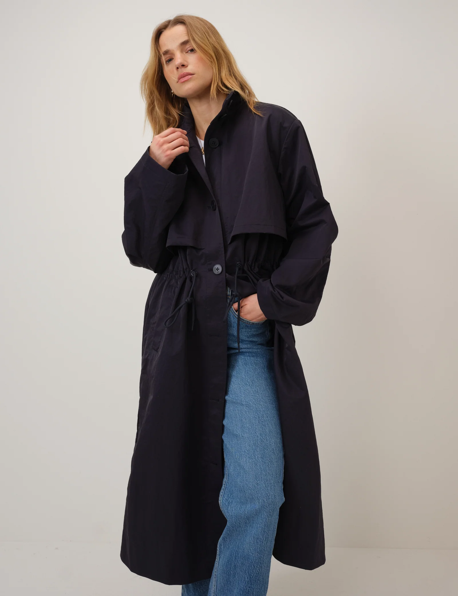 Navy Longline Funnel Neck Parka Jacket - Image 4