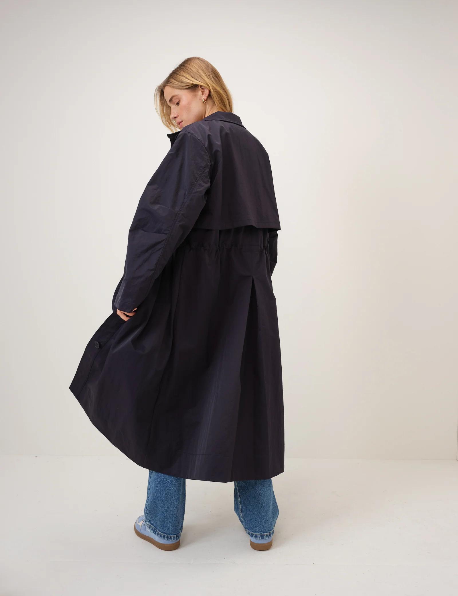 Navy Longline Funnel Neck Parka Jacket - Image 5