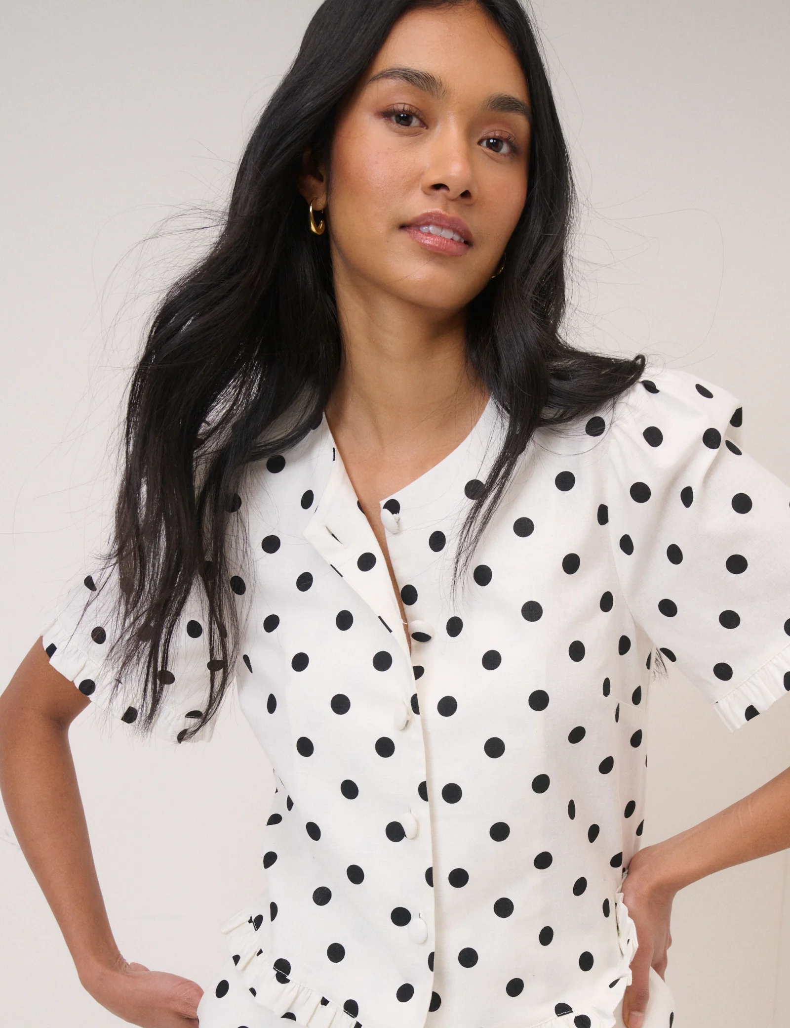 White Polka Dot Tailored Top - Image 6