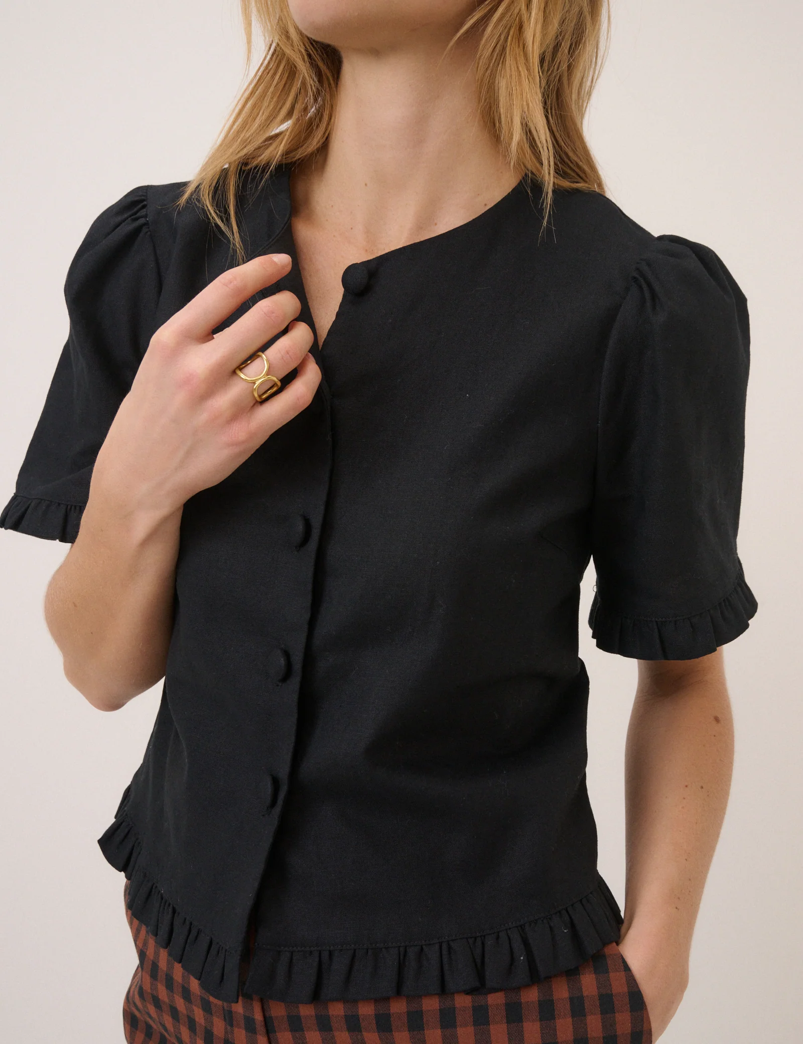 Black Frill Round Neck Top - Image 2