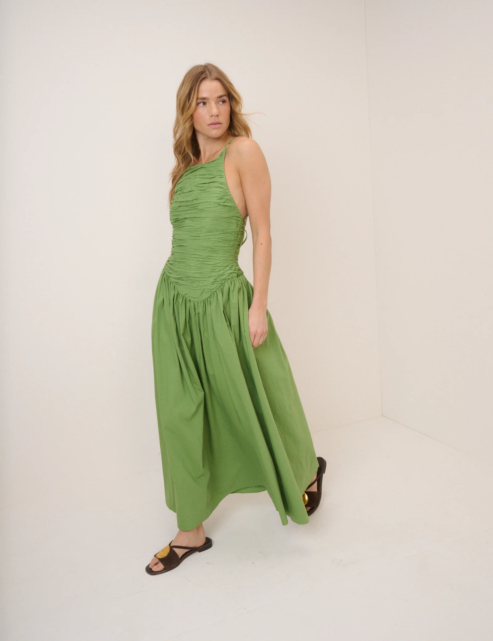 Green Pleated Rosabel Midi Dress - Image 5