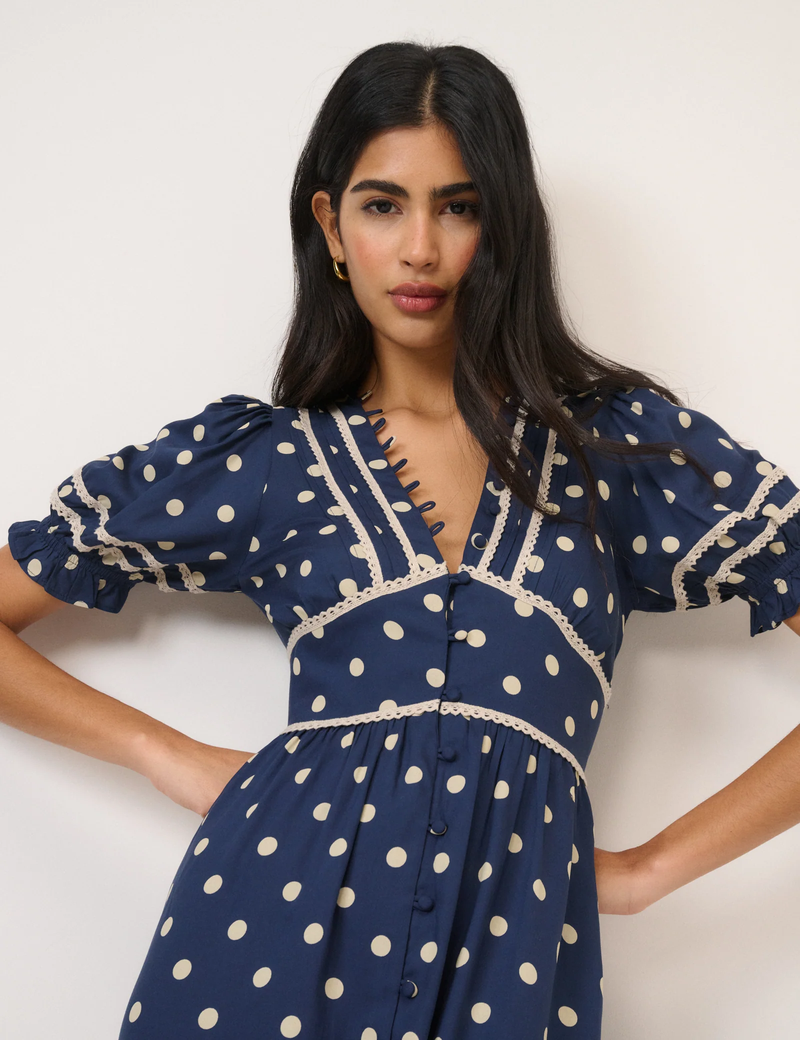 Navy Polka Dot Saffy Midi Tea Dress - Image 4