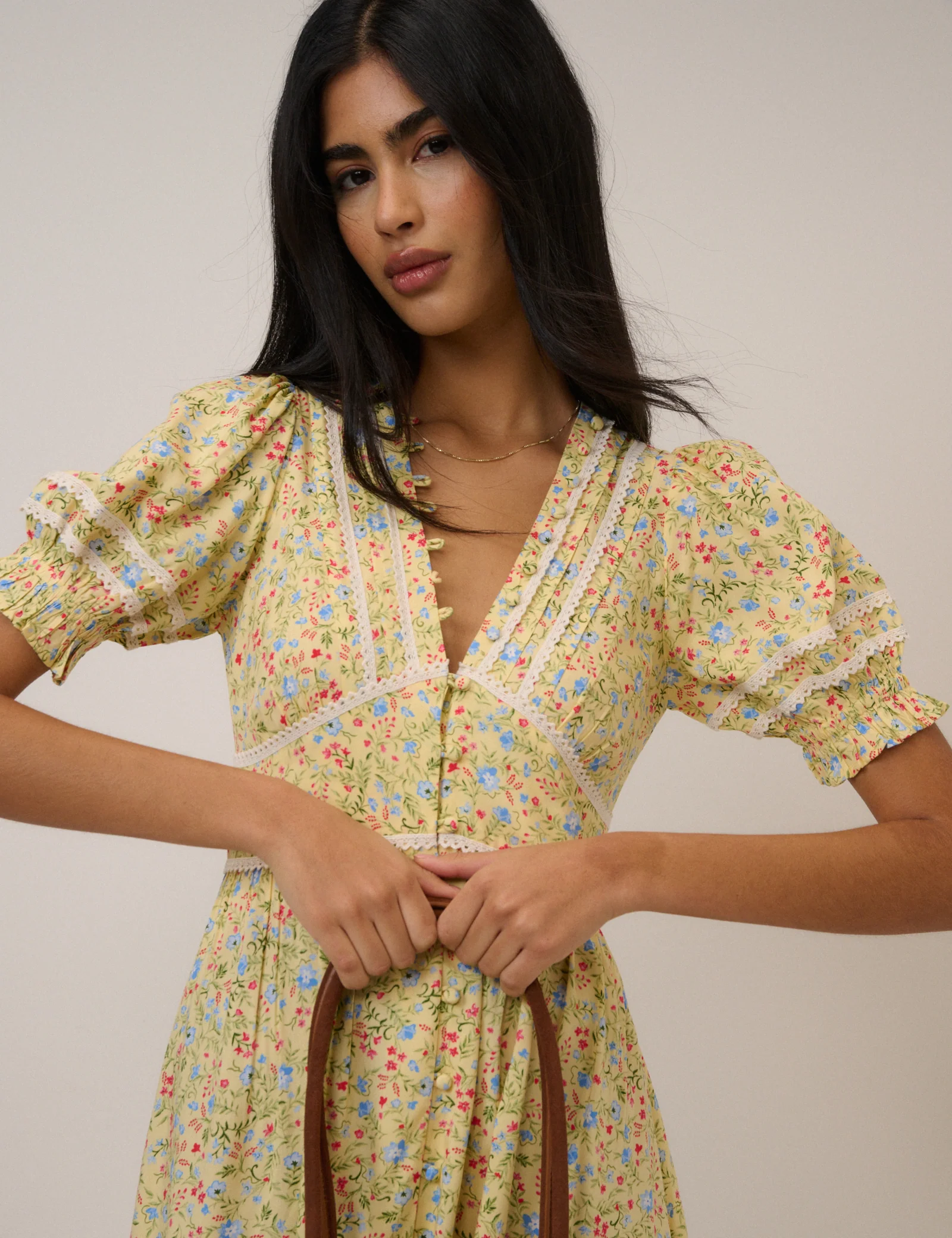 Yellow Ditsy Floral Saffy Midi Tea Dress - Image 4