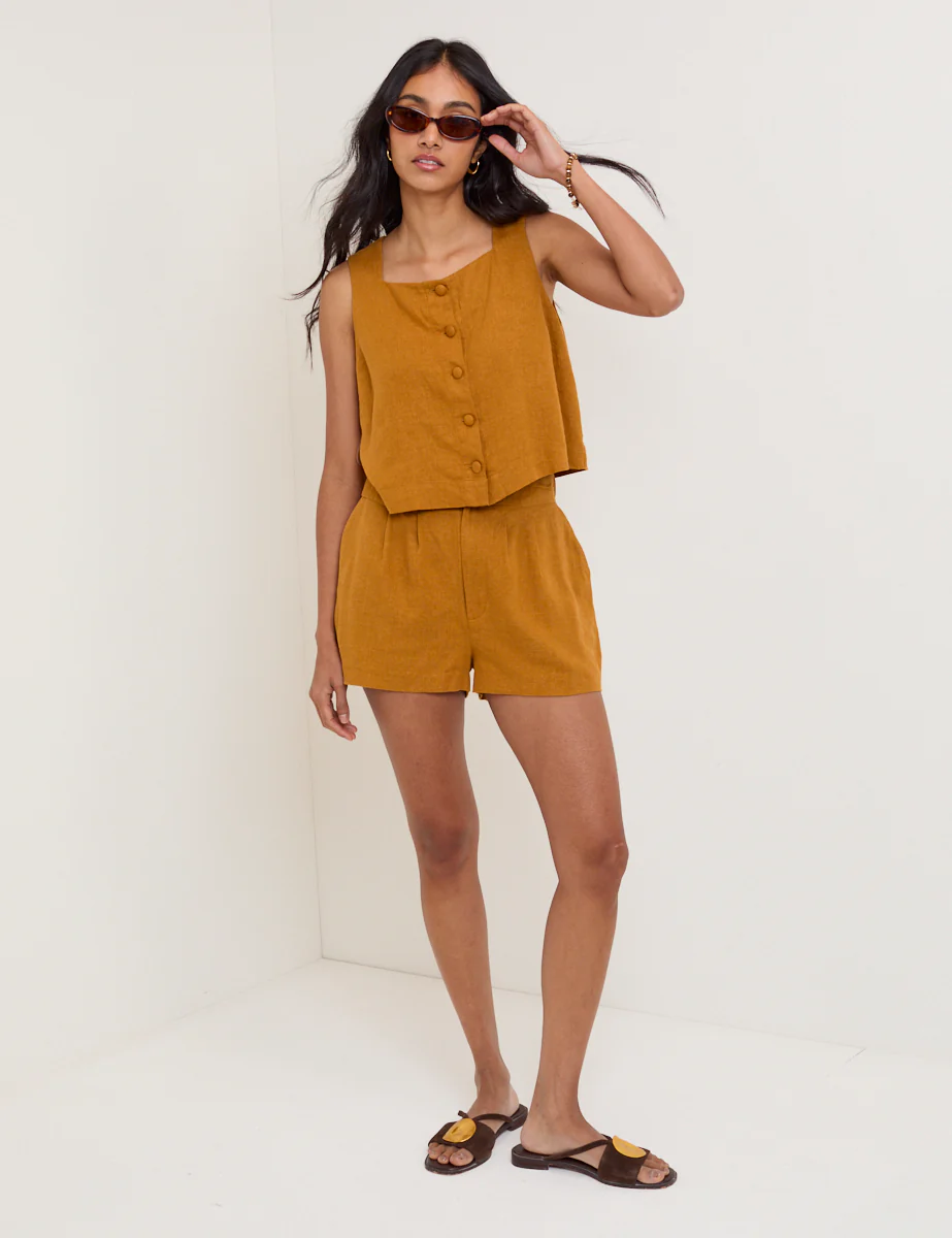 Orange Linen-Blend Button Front Top - Image 5