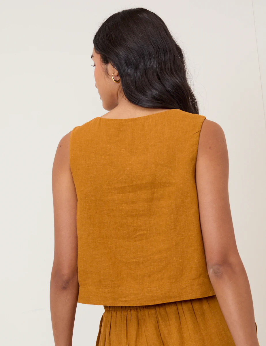 Orange Linen-Blend Button Front Top - Image 6