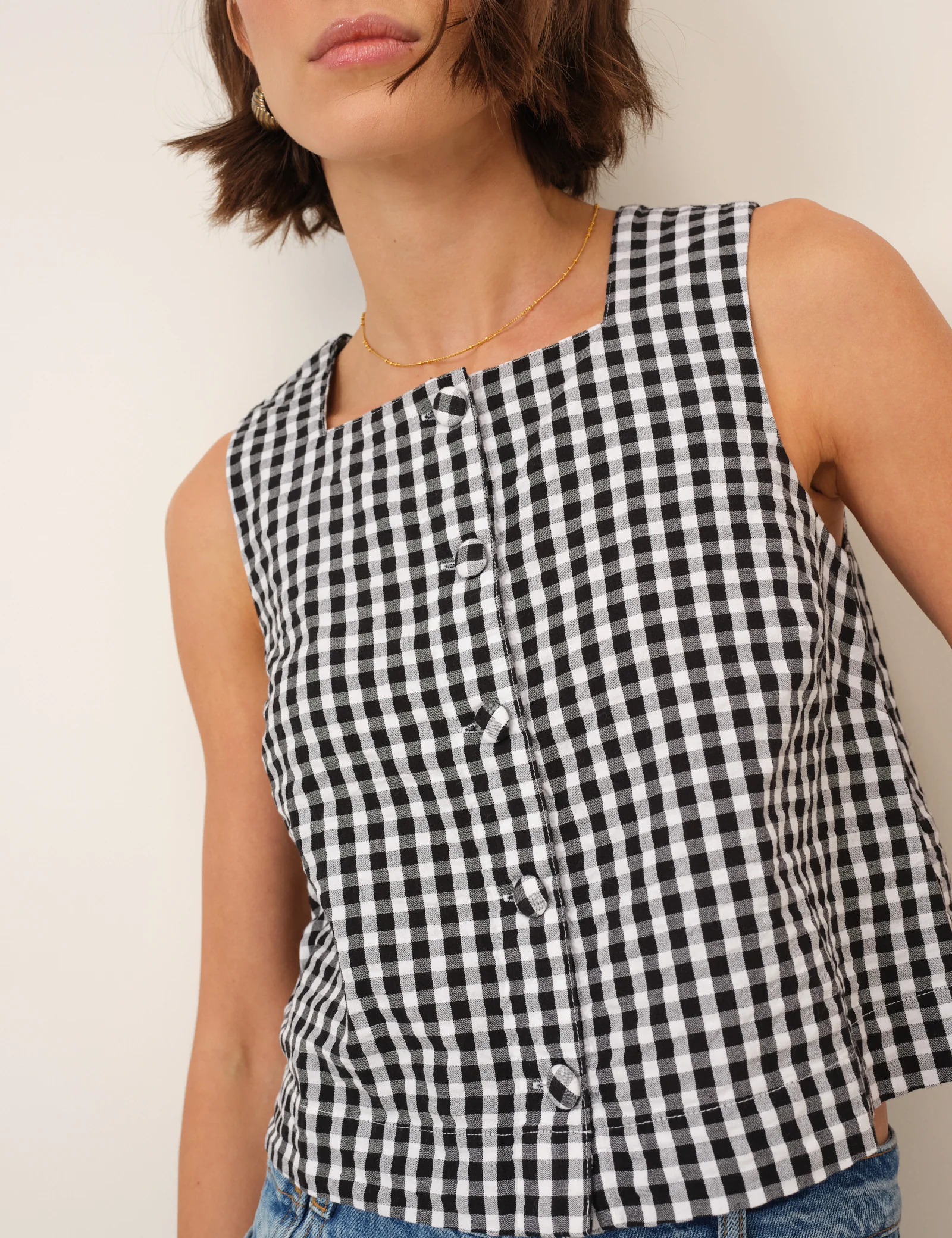 Black Gingham Button Front Top - Image 2