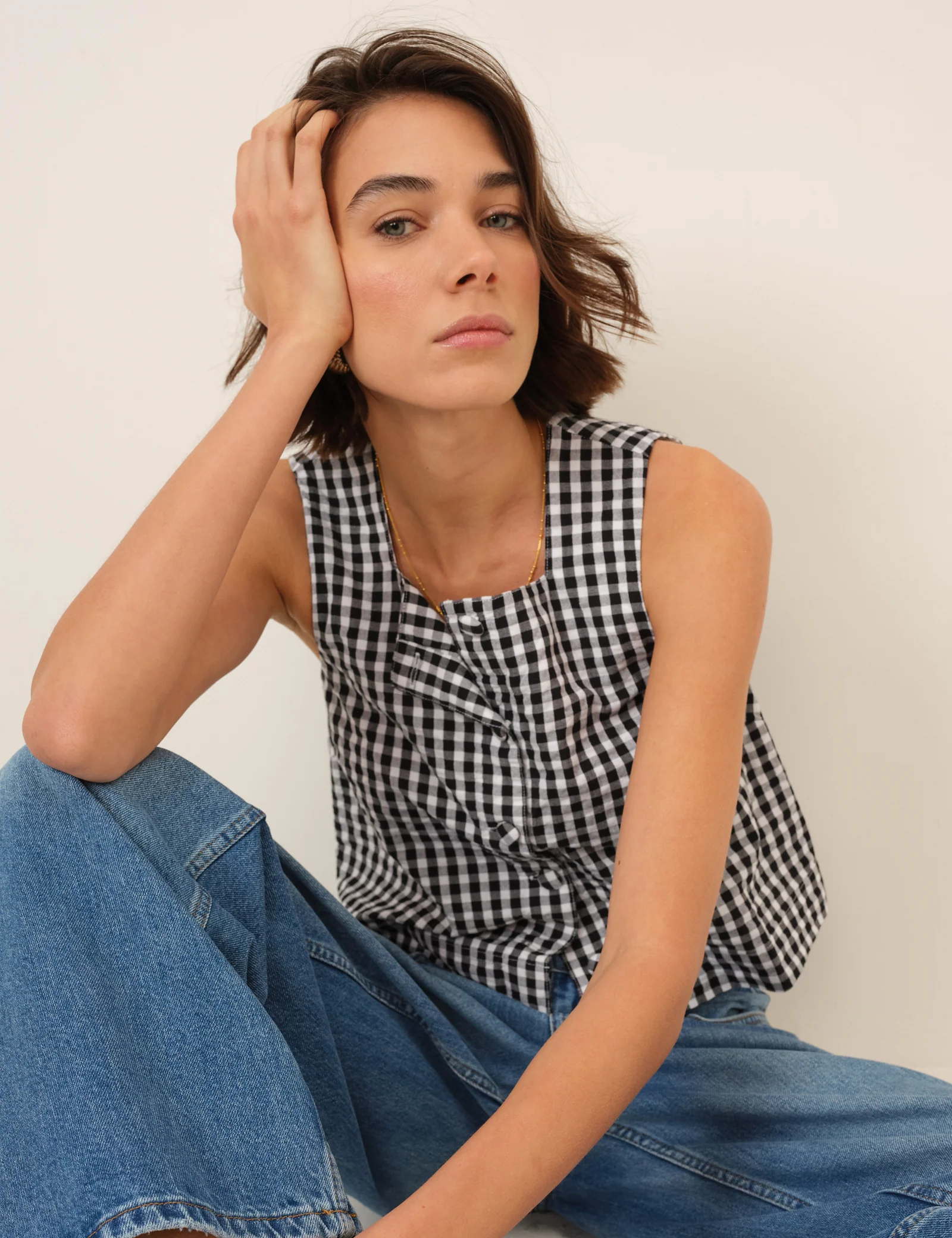 Black Gingham Button Front Top - Image 3
