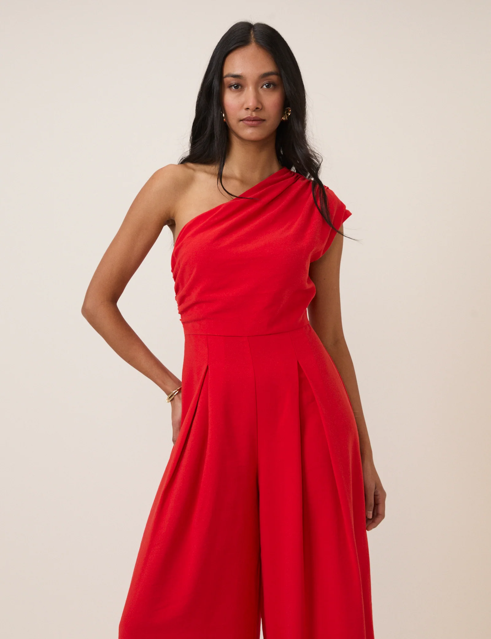 Red One Shoulder Sanaria Jumpsuit - Image 2