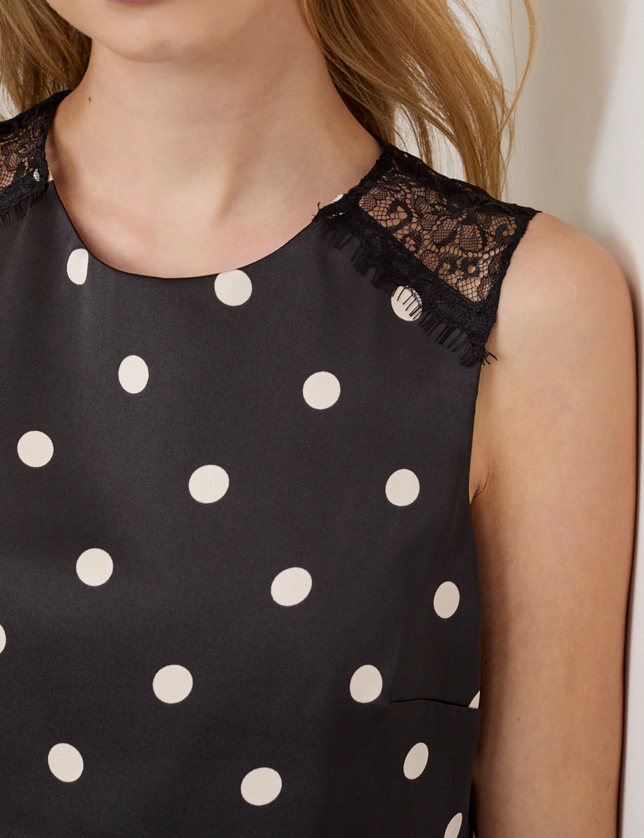 Black Polka Dot Lace Trim Sasha Mini Shift Dress - Image 3