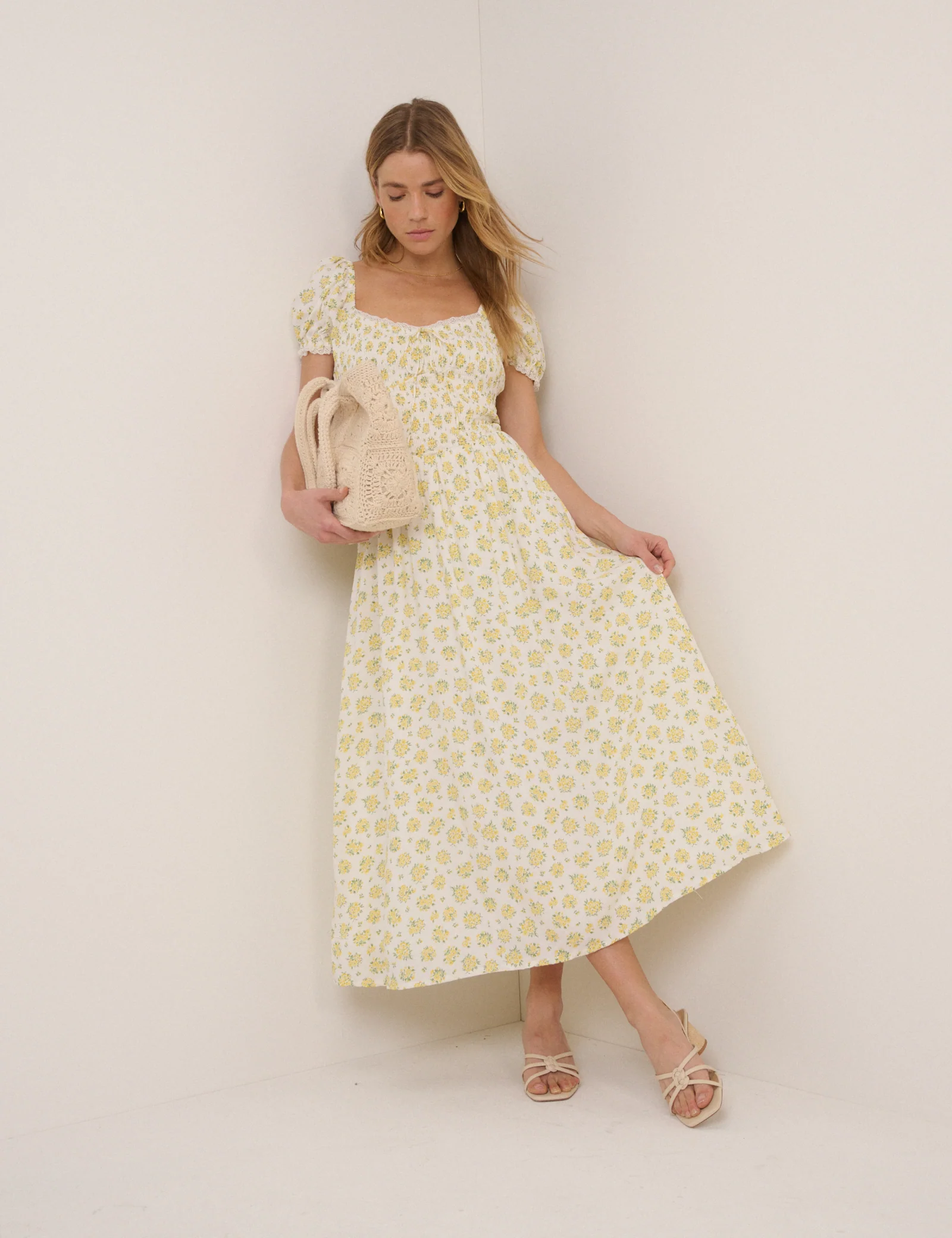 White Ditsy Floral Savanna Midi Dress - Image 4