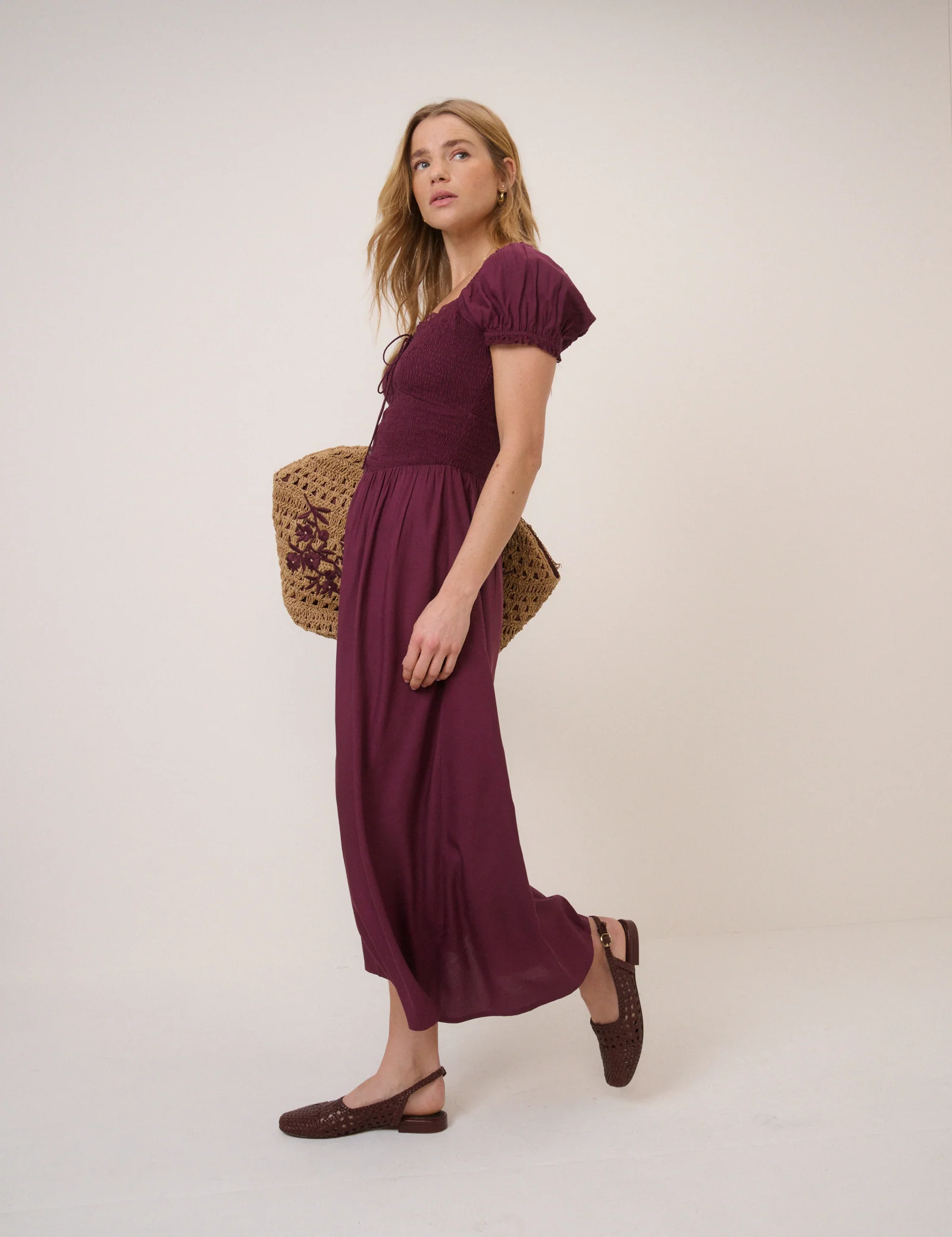 Plum Puff Sleeve Savanna Midi Dress - Image 2