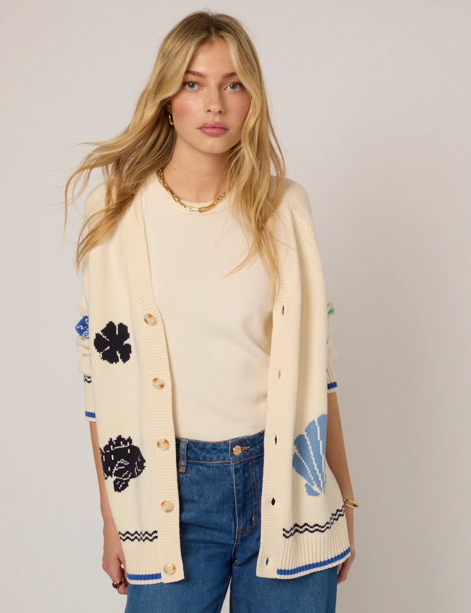 Cream Seascape Knitted Cardigan - Image 5
