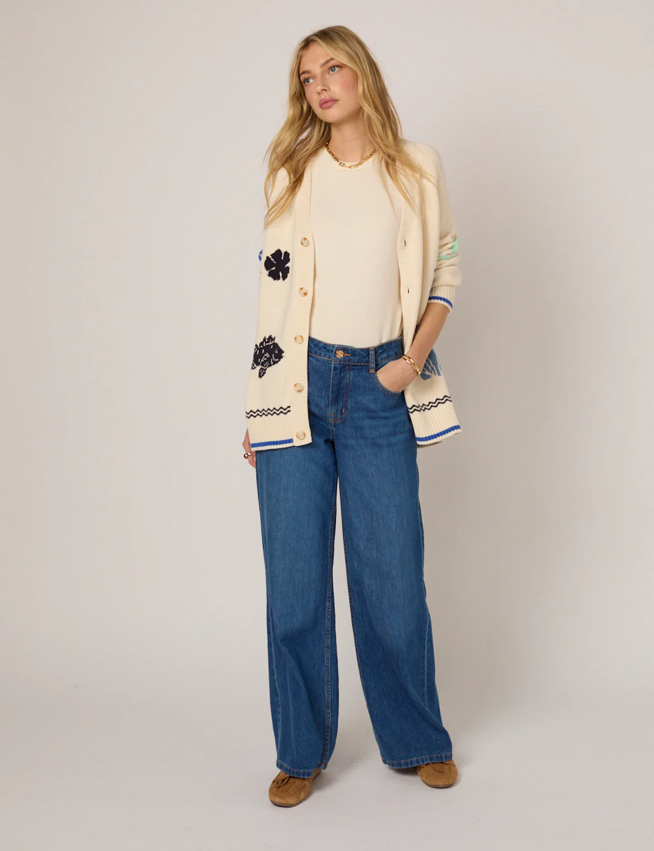 Cream Seascape Knitted Cardigan - Image 6