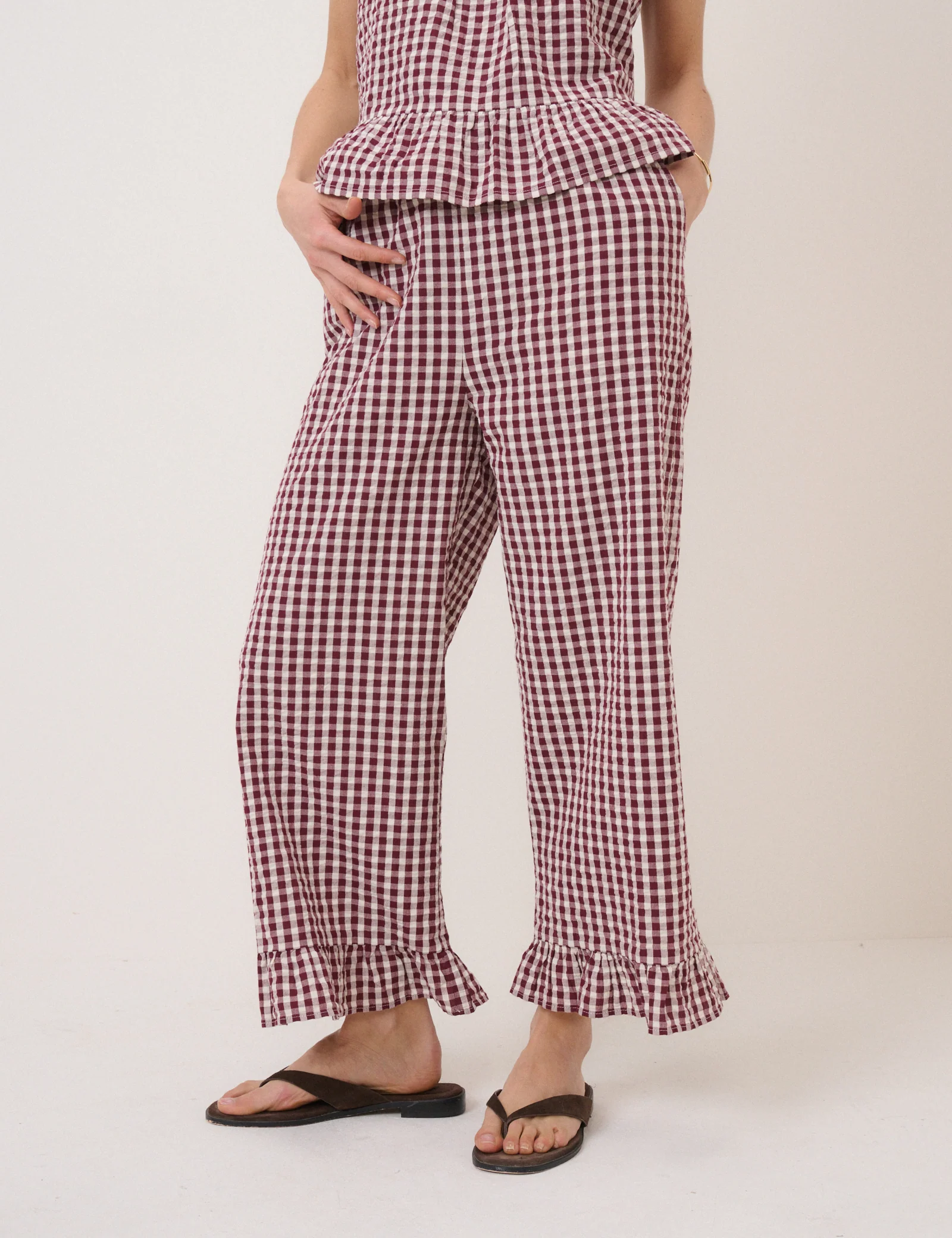 Burgundy Gingham Trousers - Image 3