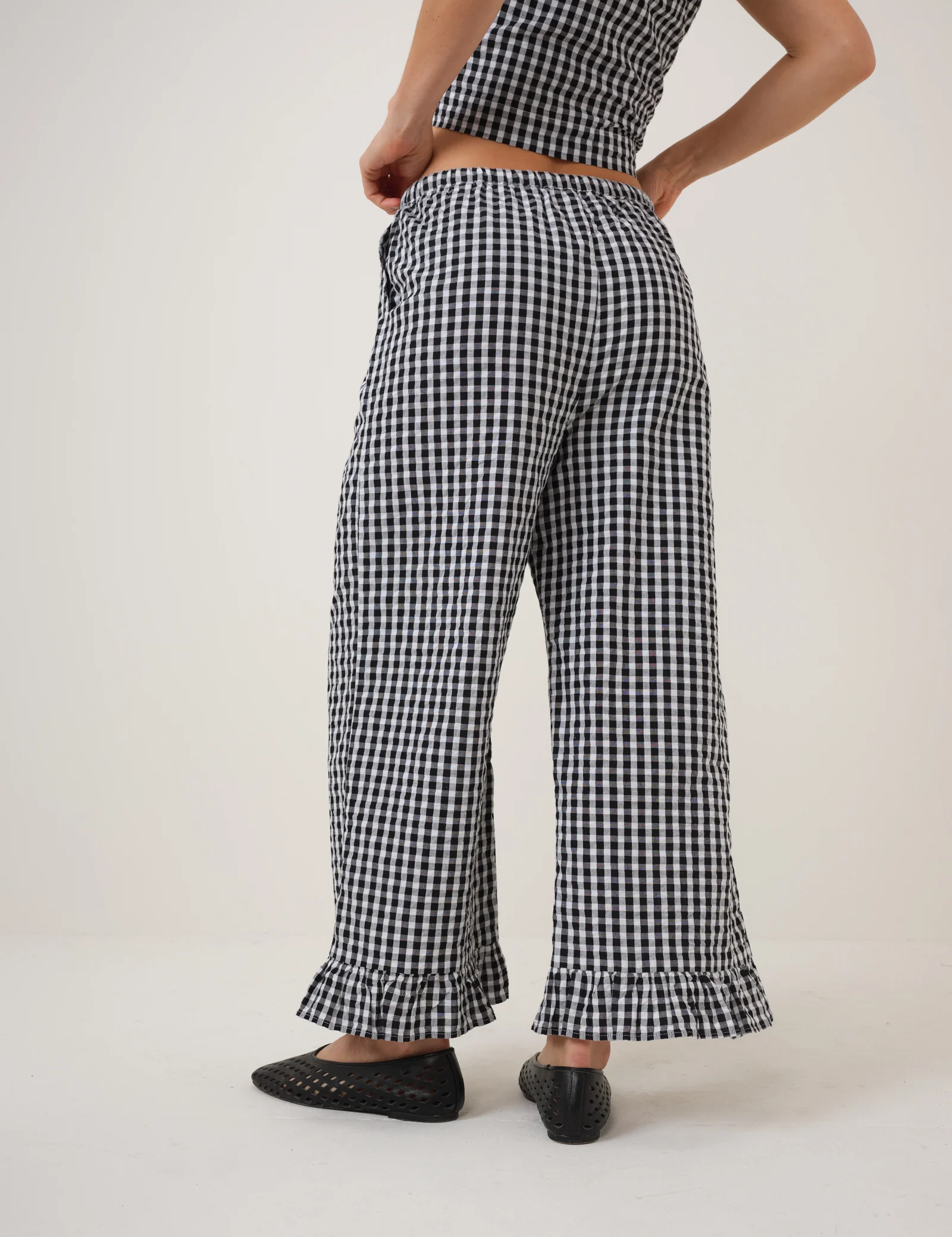 Black Gingham Wide Leg Trousers - Image 5