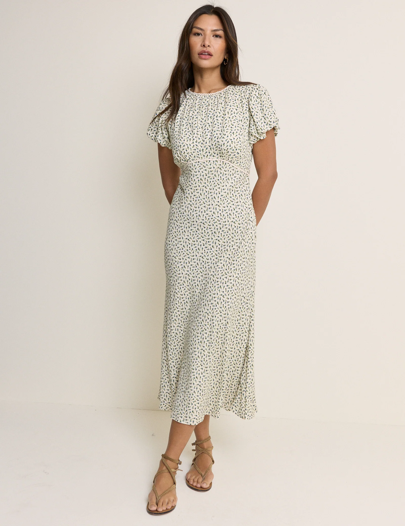 Blue Ditsy Floral Sicily Midi Dress